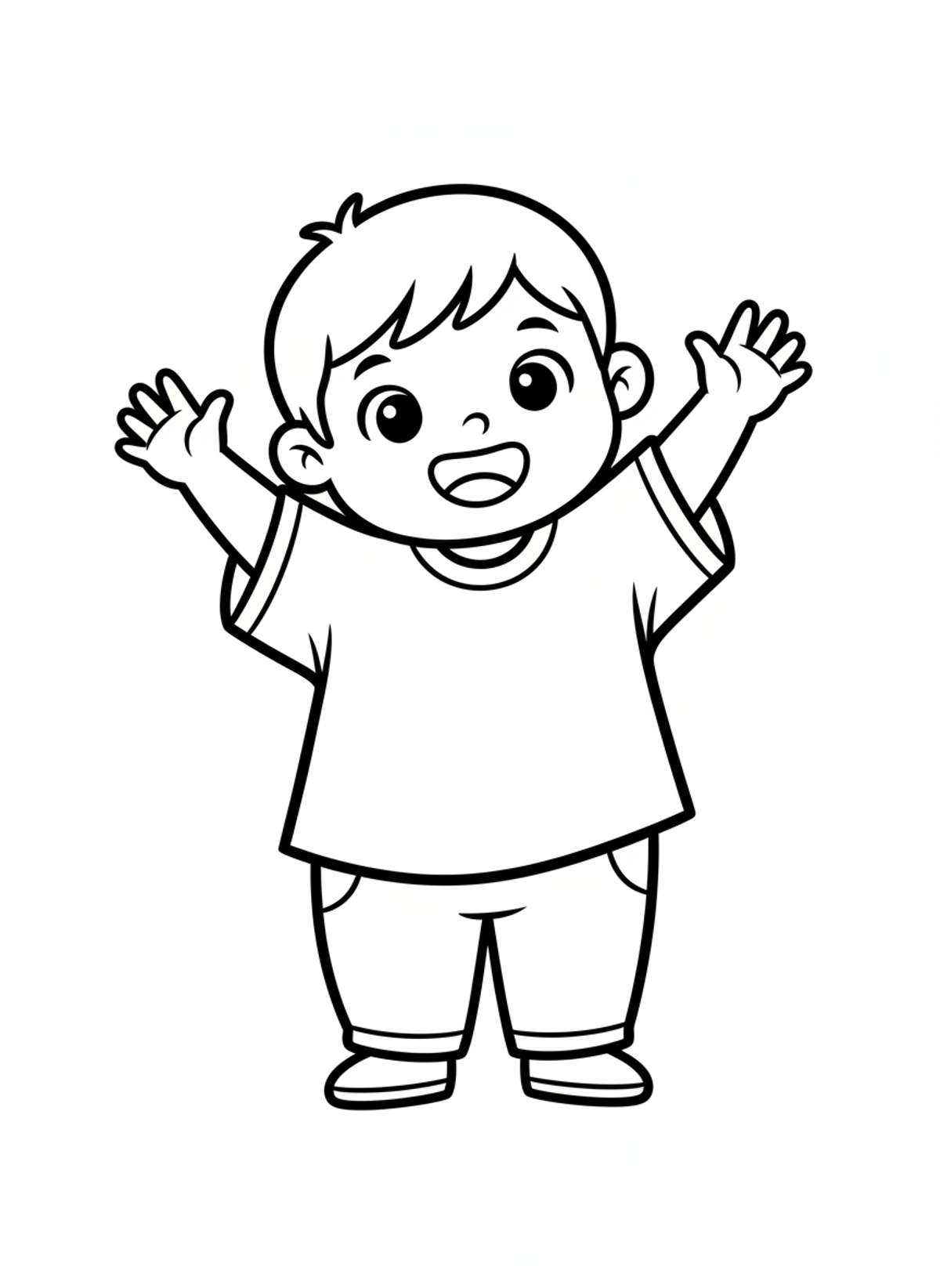 Cute Waving Child Coloring Page for Kids 3-5 - Child Coloring Page
