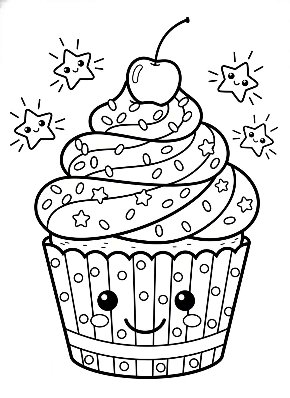 Delightful Cupcake Coloring Page for Kids - Dessert Coloring Page