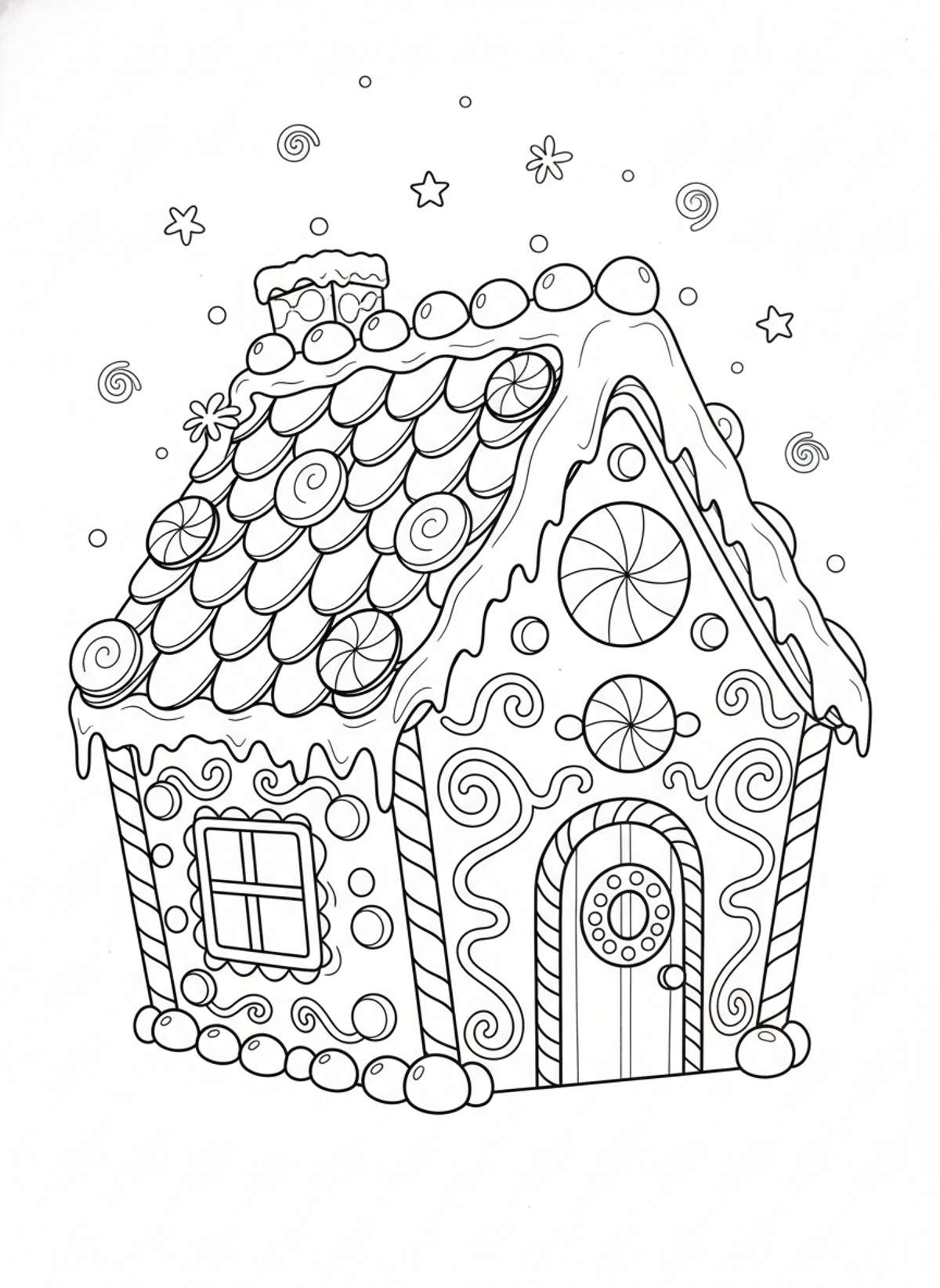 Delightful Gingerbread House Coloring Page: A Festive Christmas Scene for Kids