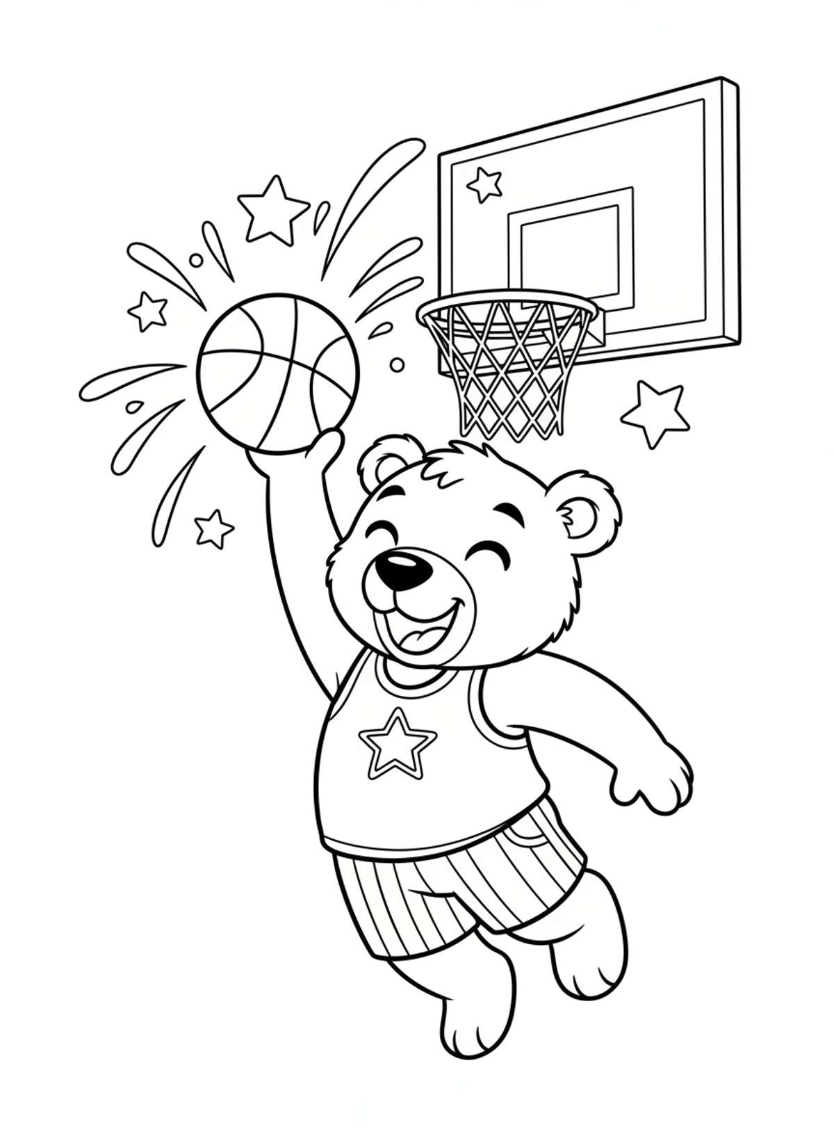Dynamic Slam Dunk Bear Coloring Page for Kids - Bear Coloring Page