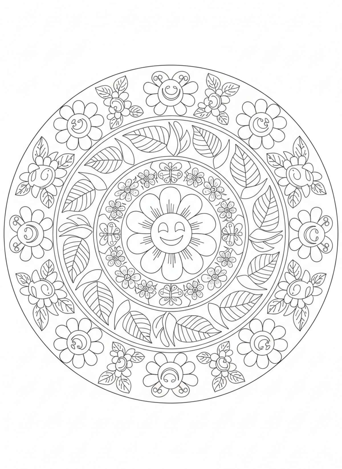 Enchanting Nature Mandala Coloring Page for Kids - Mandala Coloring Page