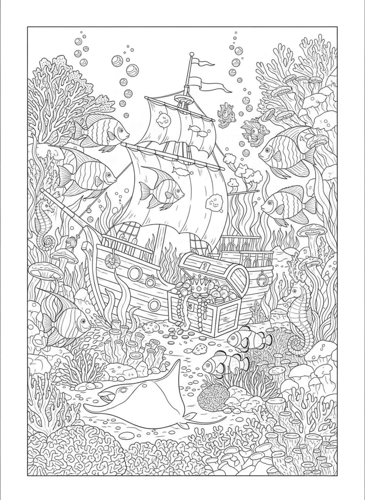 Enchanting Underwater Coral Reef Adventure Coloring Page for Kids
