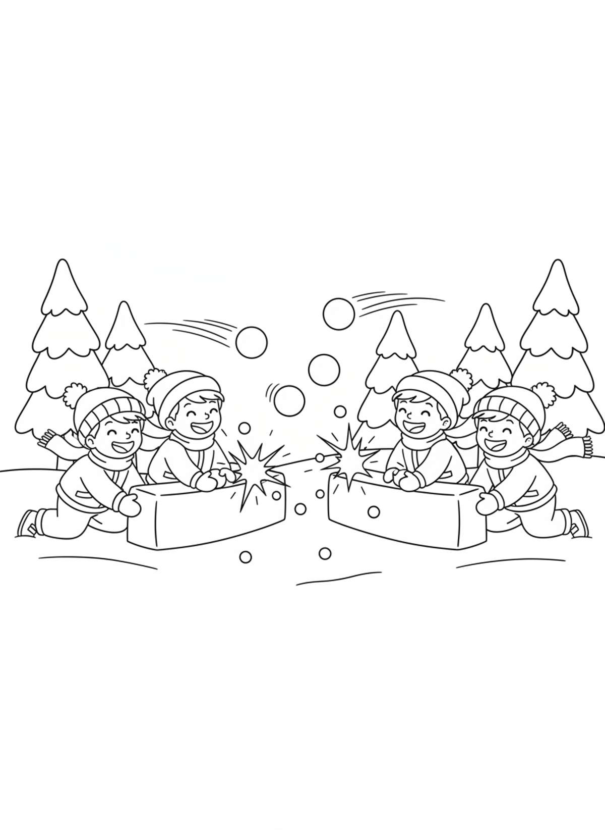 Epic Snowball Fight Fun Coloring Page - Winter Coloring Page
