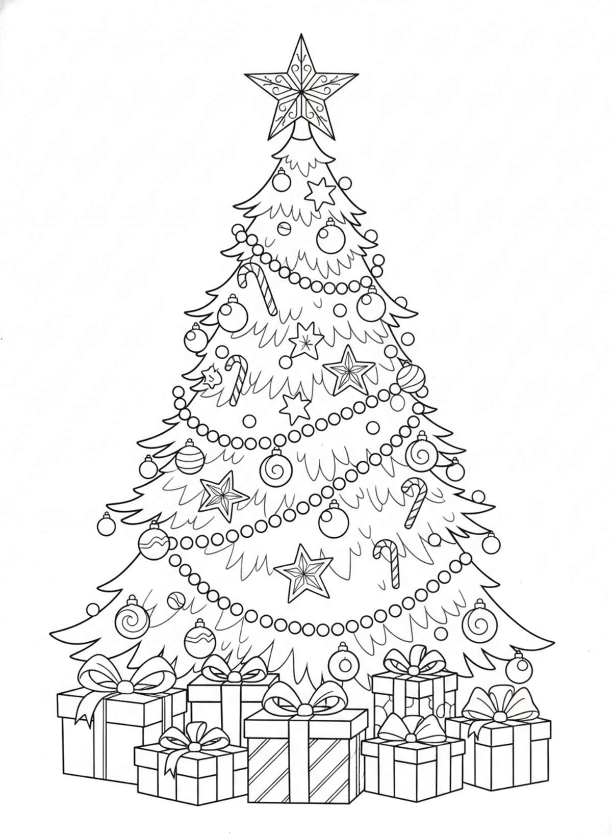 Festive Christmas Tree Coloring Page for Kids
