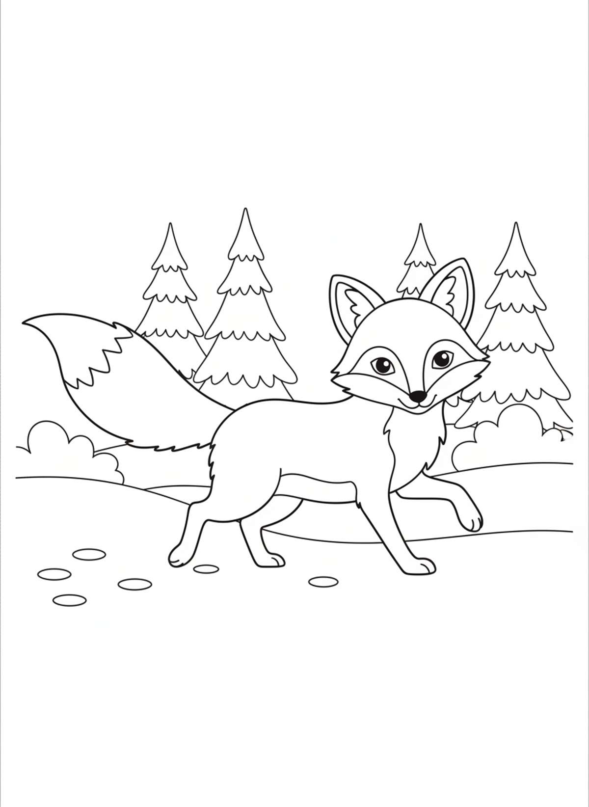 Fox Prowling Snowy Forest Coloring Page