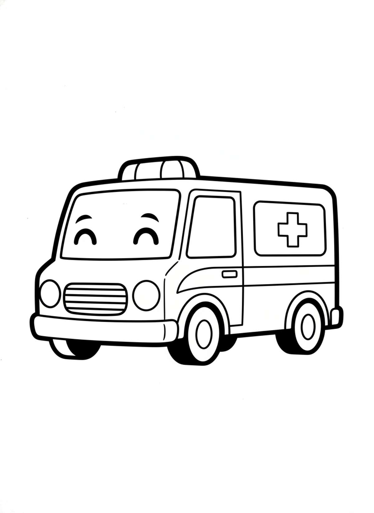 Friendly Cartoon Ambulance Coloring Page for Kids