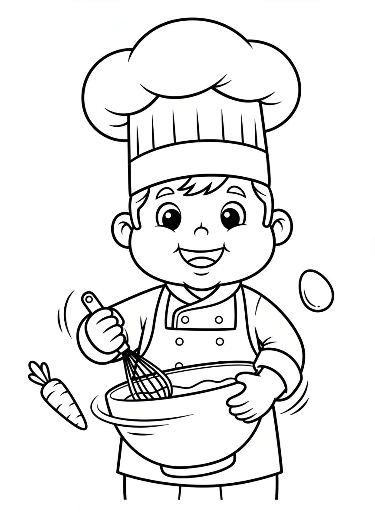 Friendly Cartoon Chef Whisking Fun Coloring Page