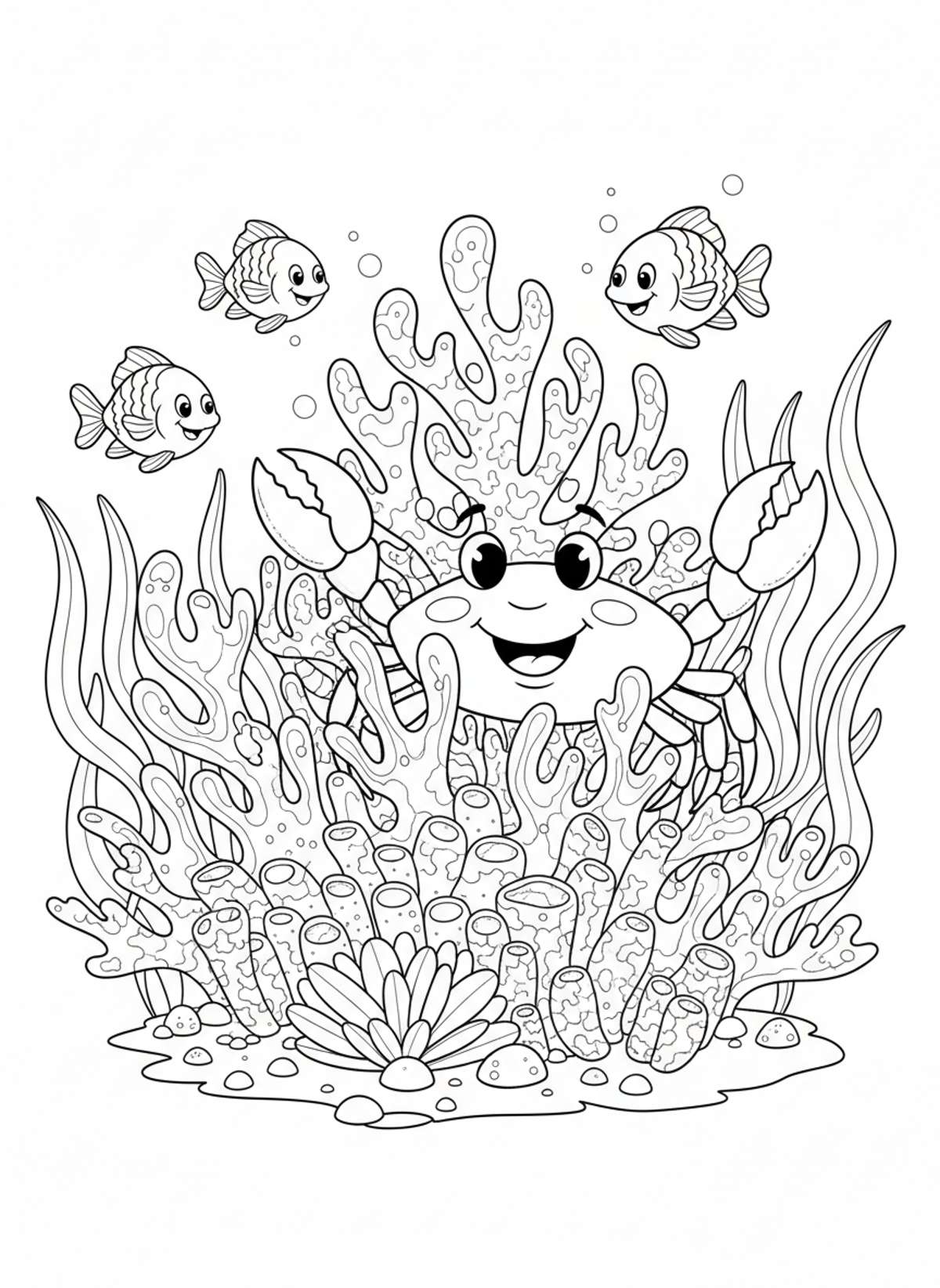 Friendly Cartoon Crab Coloring Page: Fun Underwater Adventure for Kids