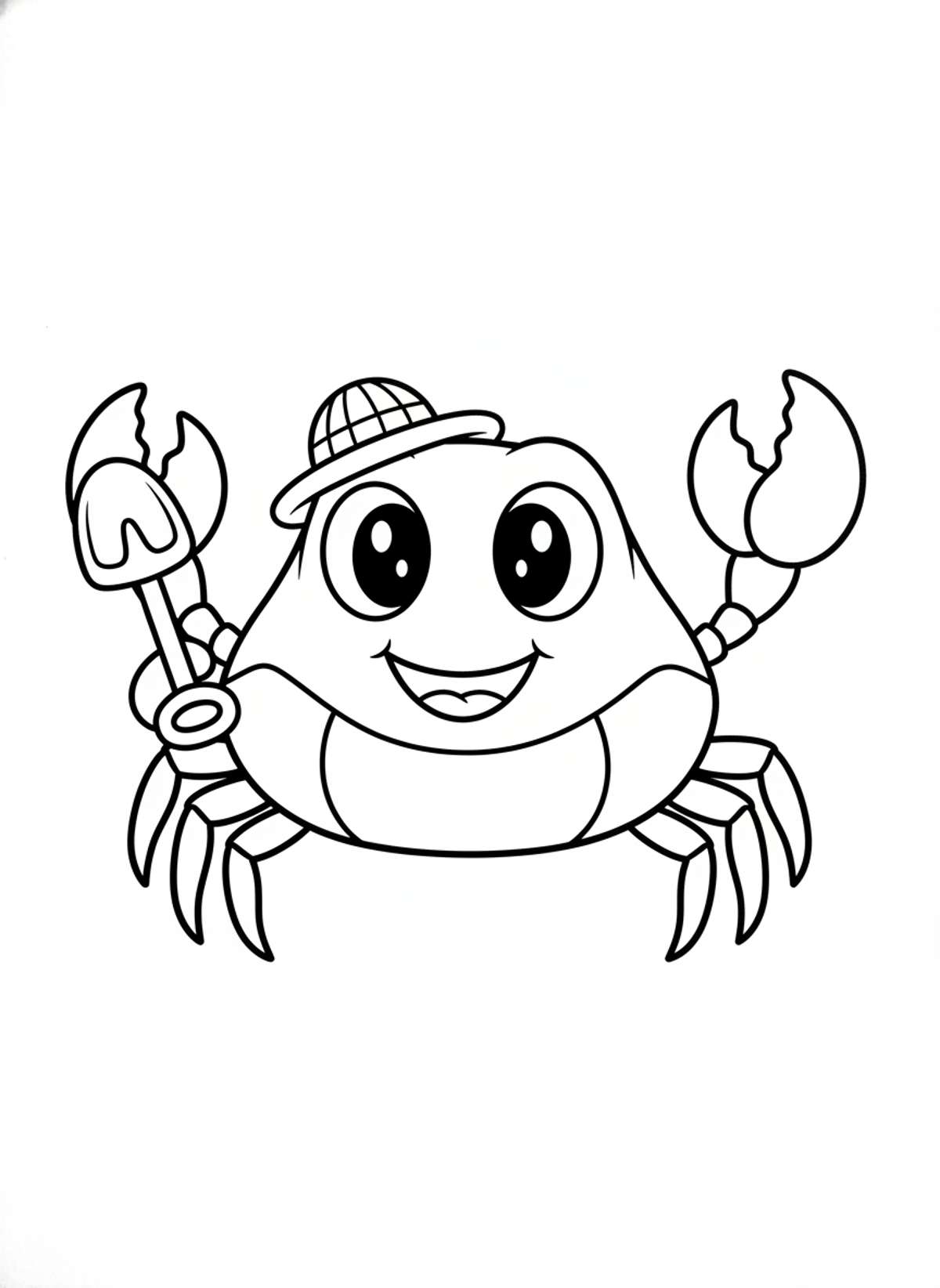 Friendly Cartoon Crab with Sunhat Coloring Page for Kids - Crab Coloring Page