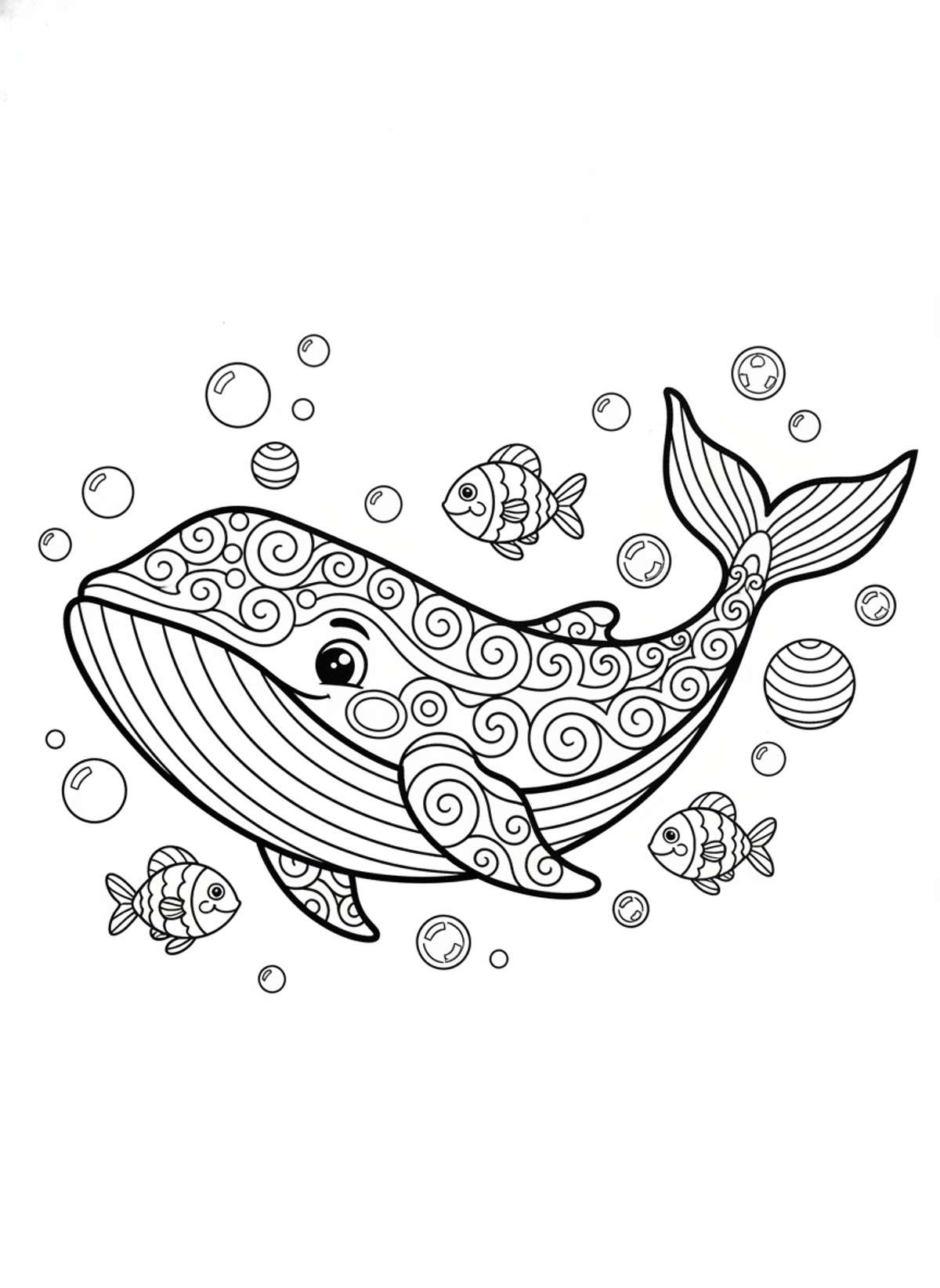 Friendly Cartoon Whale Coloring Page for Kids