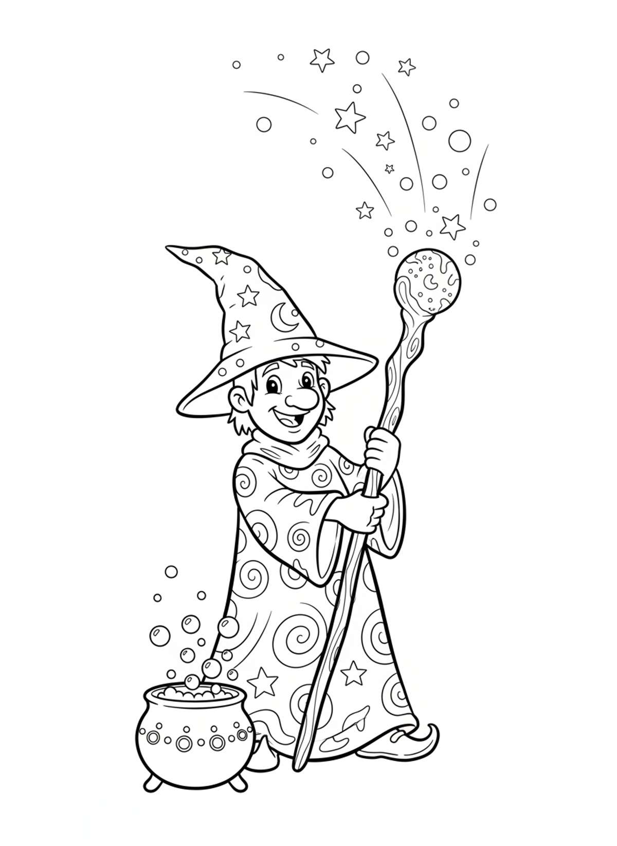 Friendly Cartoon Wizard Coloring Page for Kids