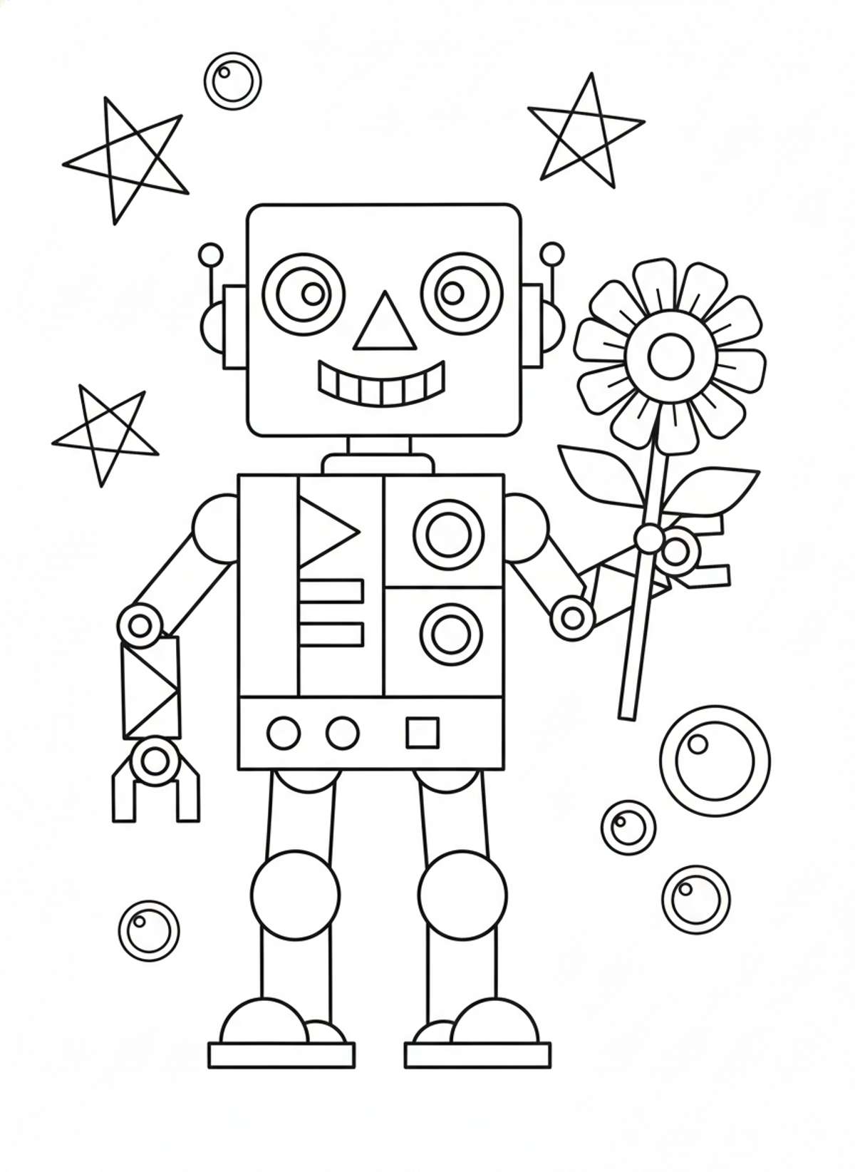 Friendly Geometric Robot Coloring Page for Kids - Robot Coloring Page