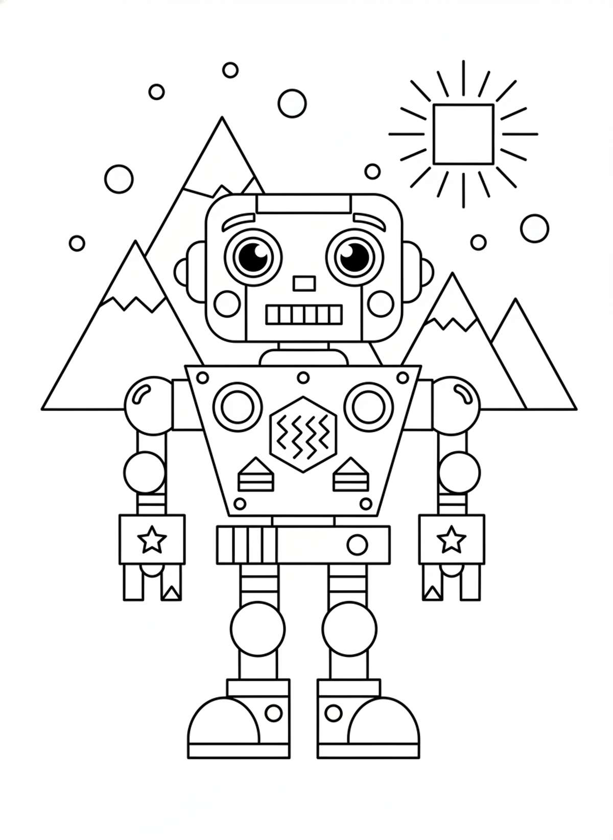 Friendly Geometric Robot Kids Coloring Page - Robot Coloring Page