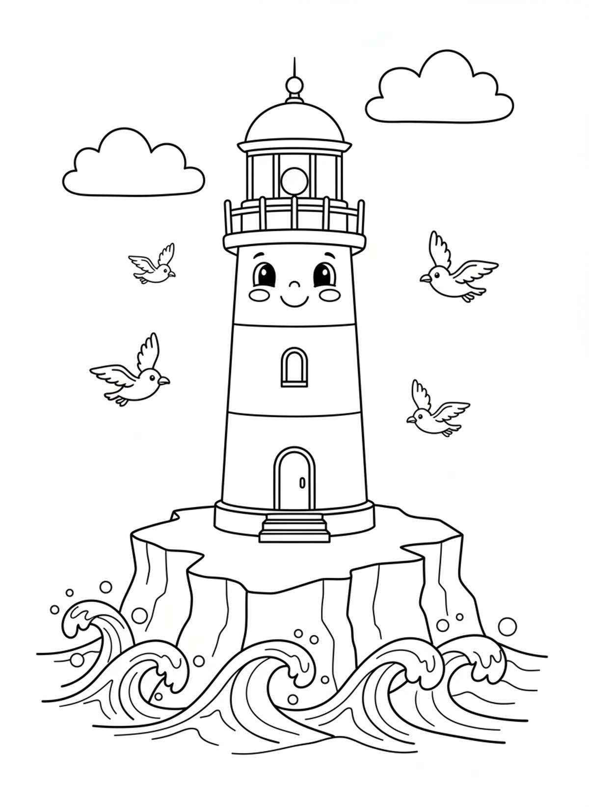 Friendly Lighthouse Coloring Page for Kids