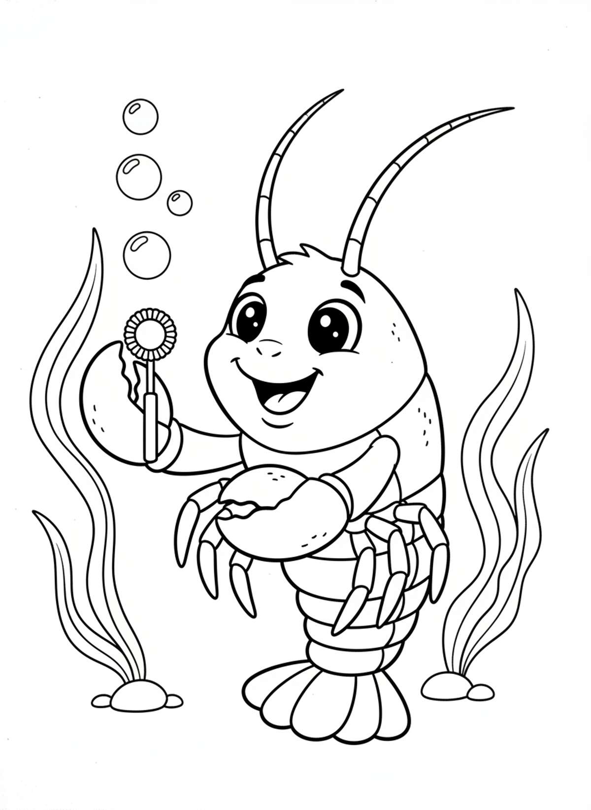 Friendly Lobster Fun: Bubble Wand Ocean Adventure Coloring Page