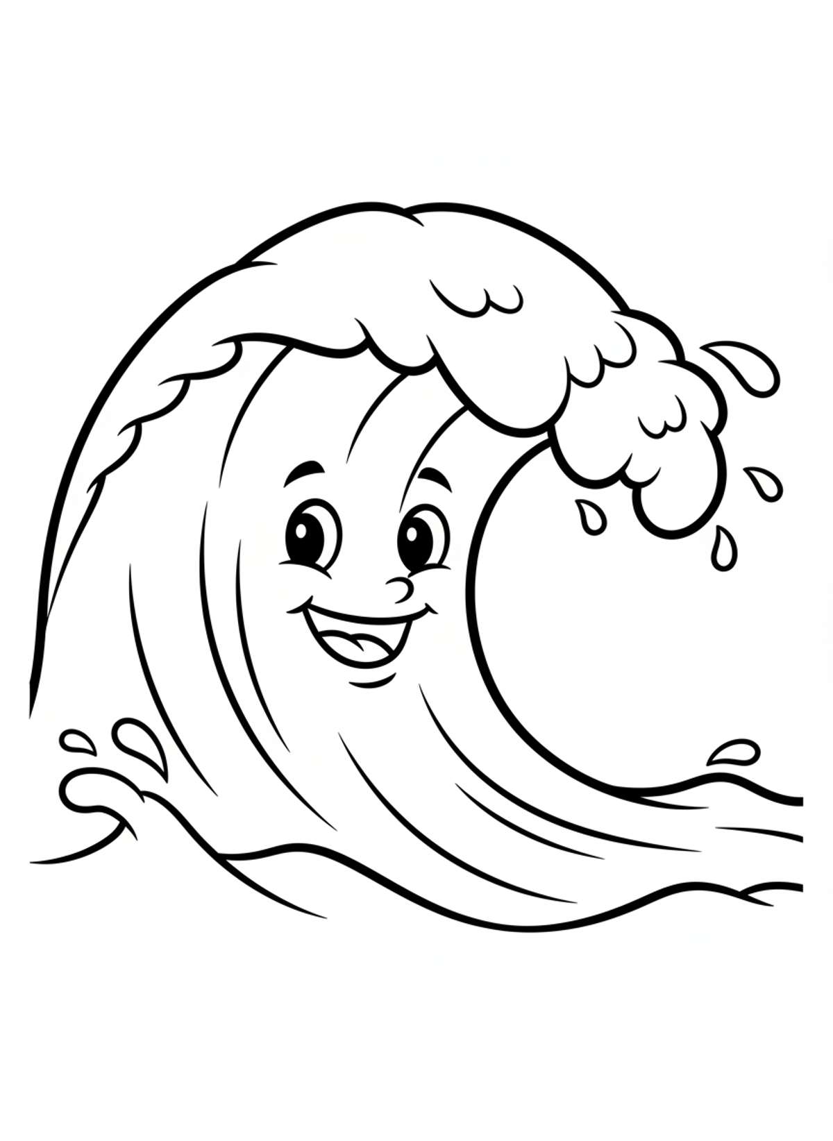 Friendly Ocean Wave Coloring Page for Kids - Simple & Cute Cartoon - Seascape Coloring Page