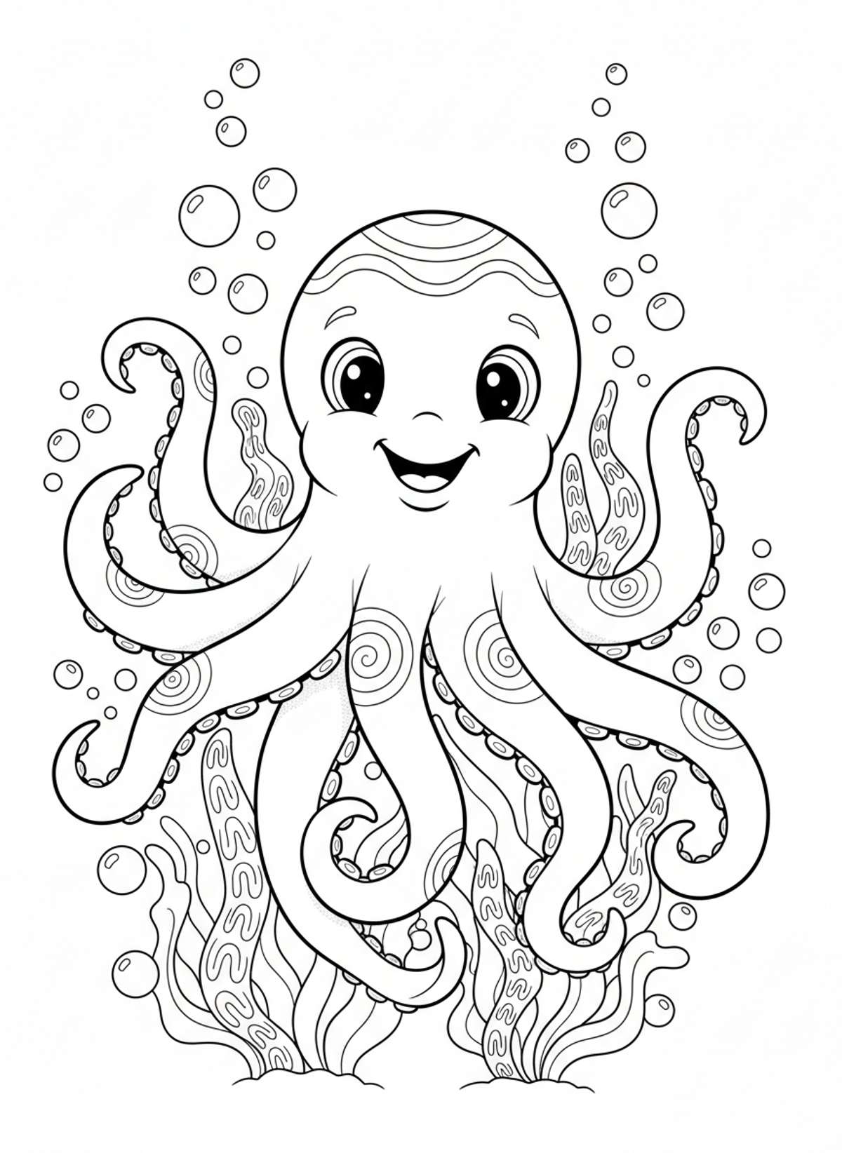 Friendly Octopus Underwater Adventure Coloring Page for Kids