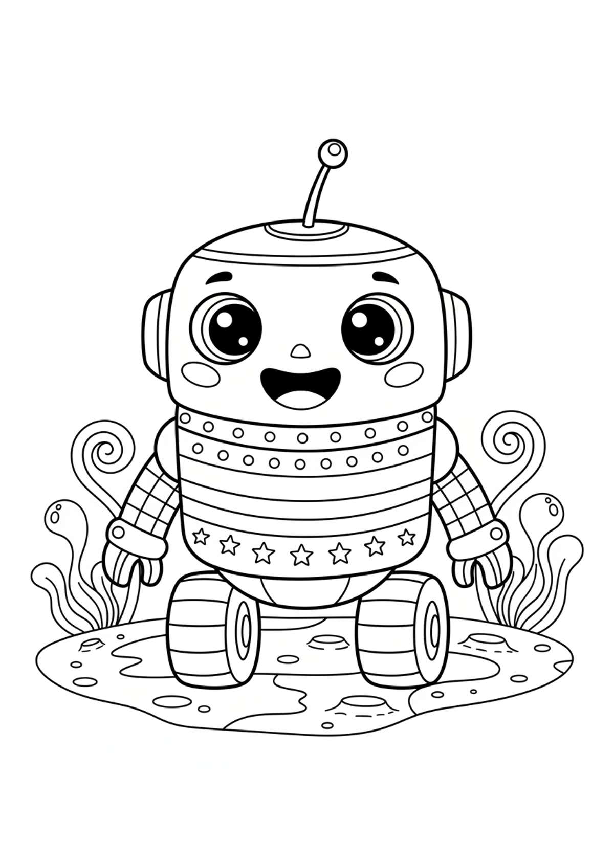Friendly Space Robot Adventure: Kids Coloring Page