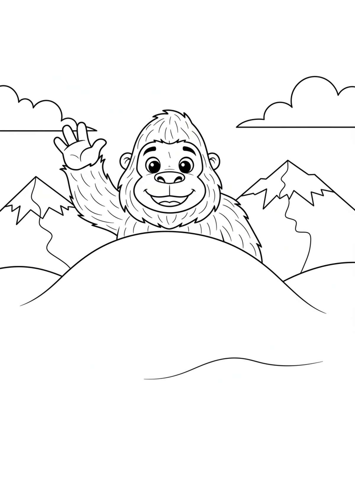 Friendly Yeti Waving Coloring Page