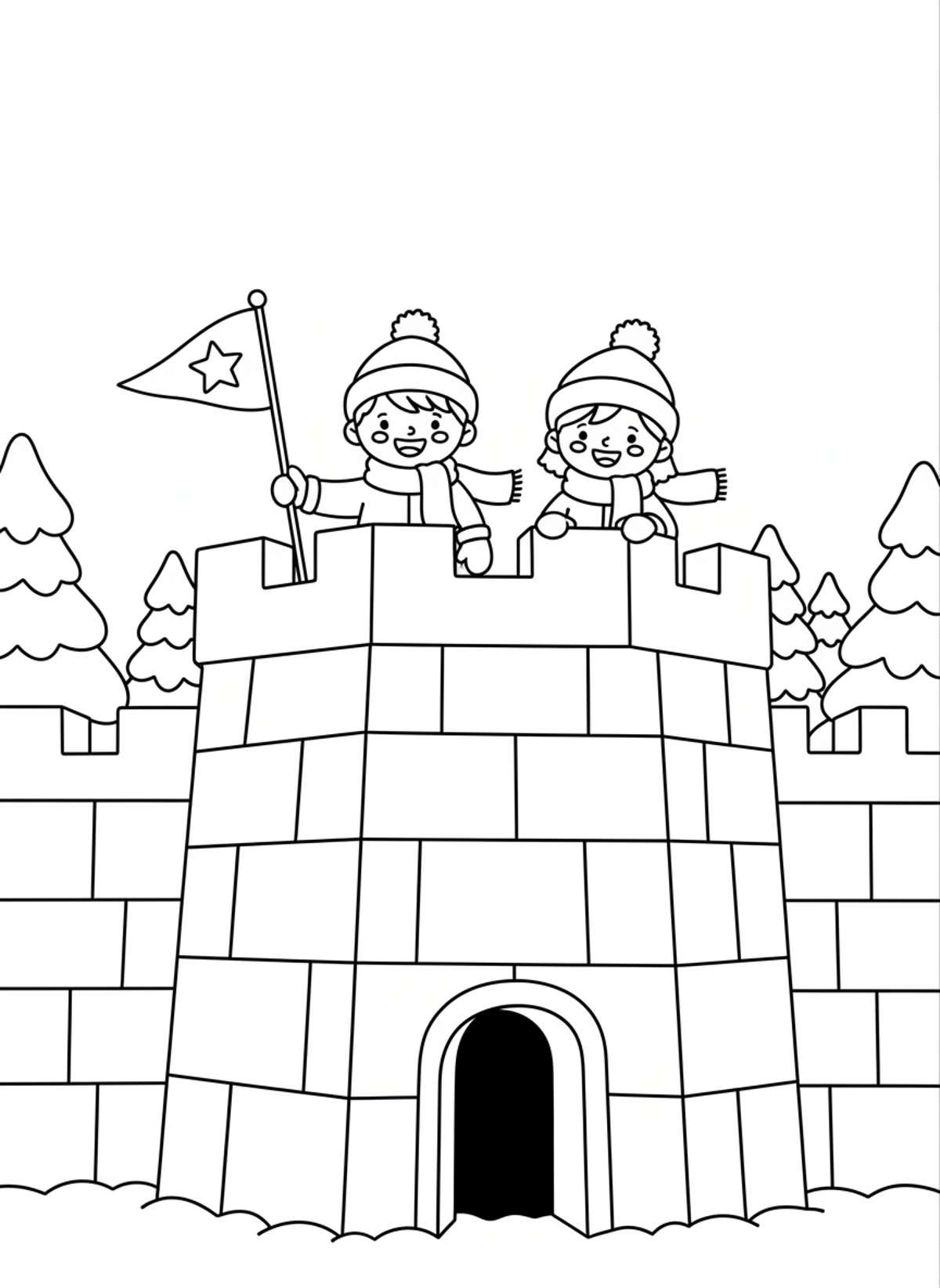 Fun Snow Fort Adventure Coloring Page