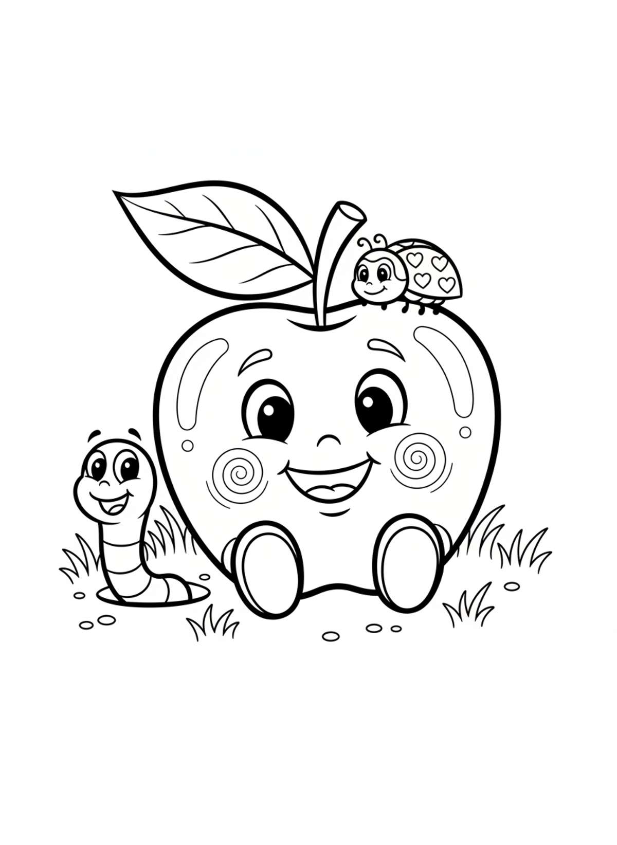 Happy Apple and Friends Coloring Page for Kids