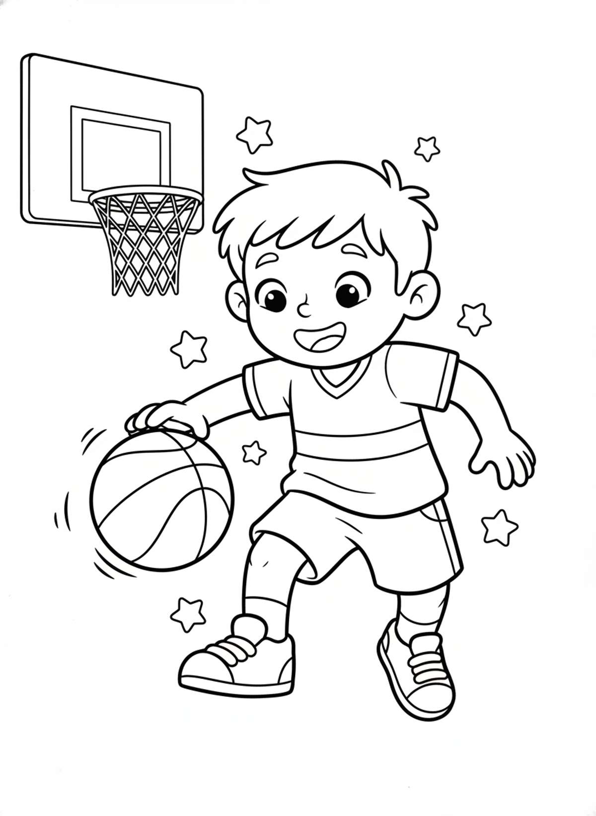 Happy Basketball Dribbler Coloring Page for Kids