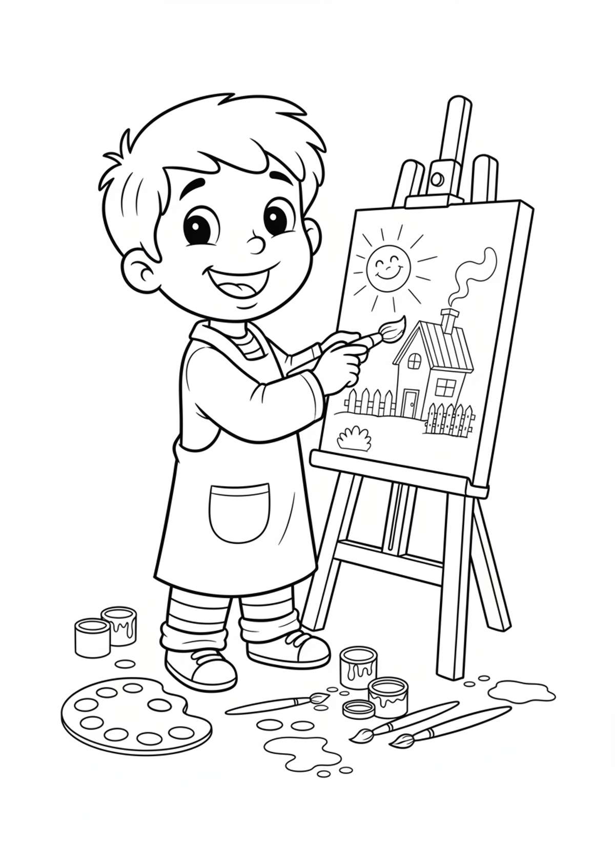 Happy Child Artist: Fun Painting Time Coloring Page
