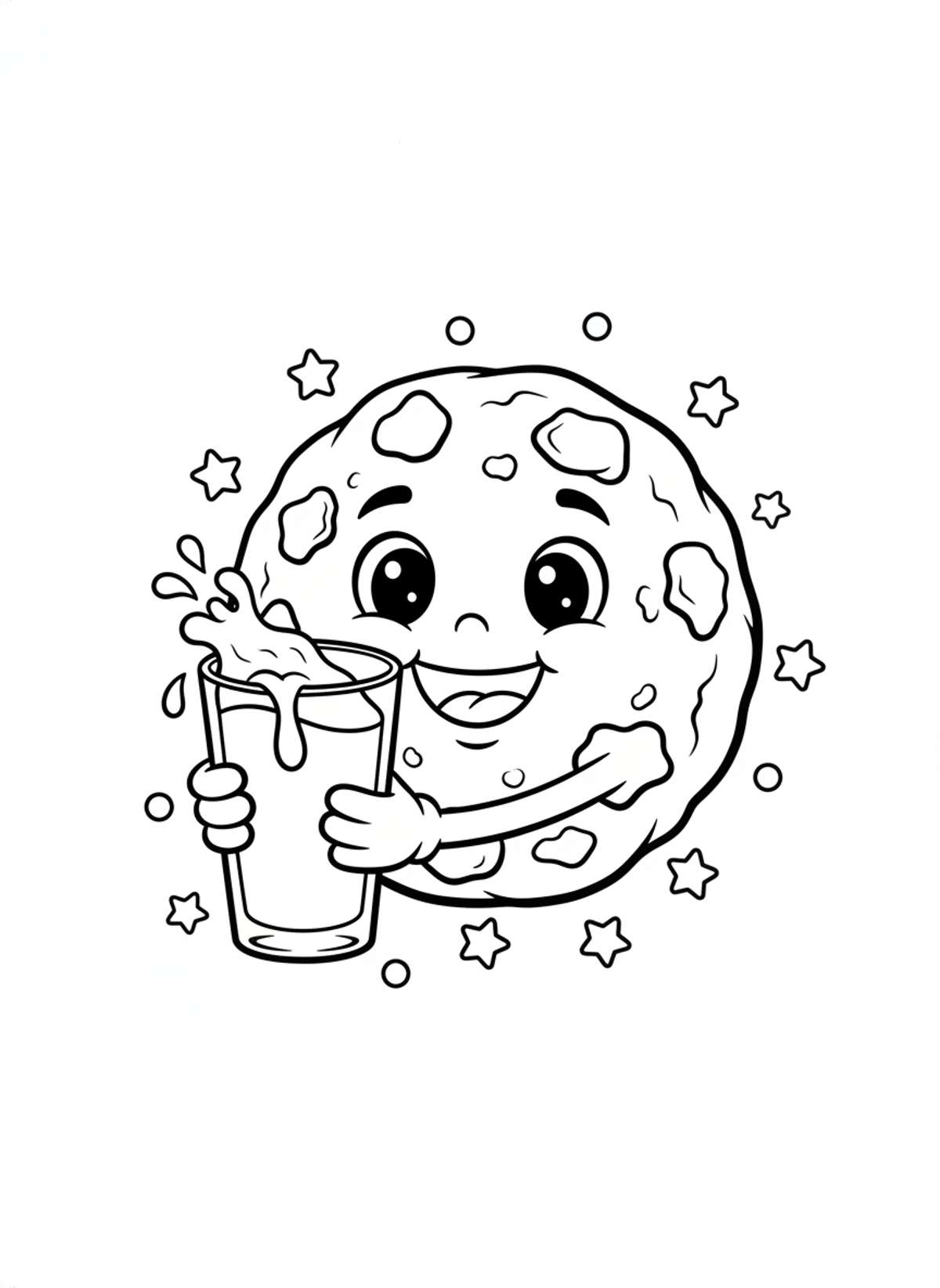 Happy Cookie & Milk Coloring Page for Kids