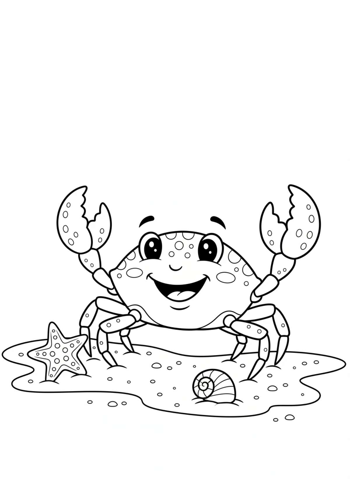 Happy Crab Beach Adventure Coloring Page for Kids