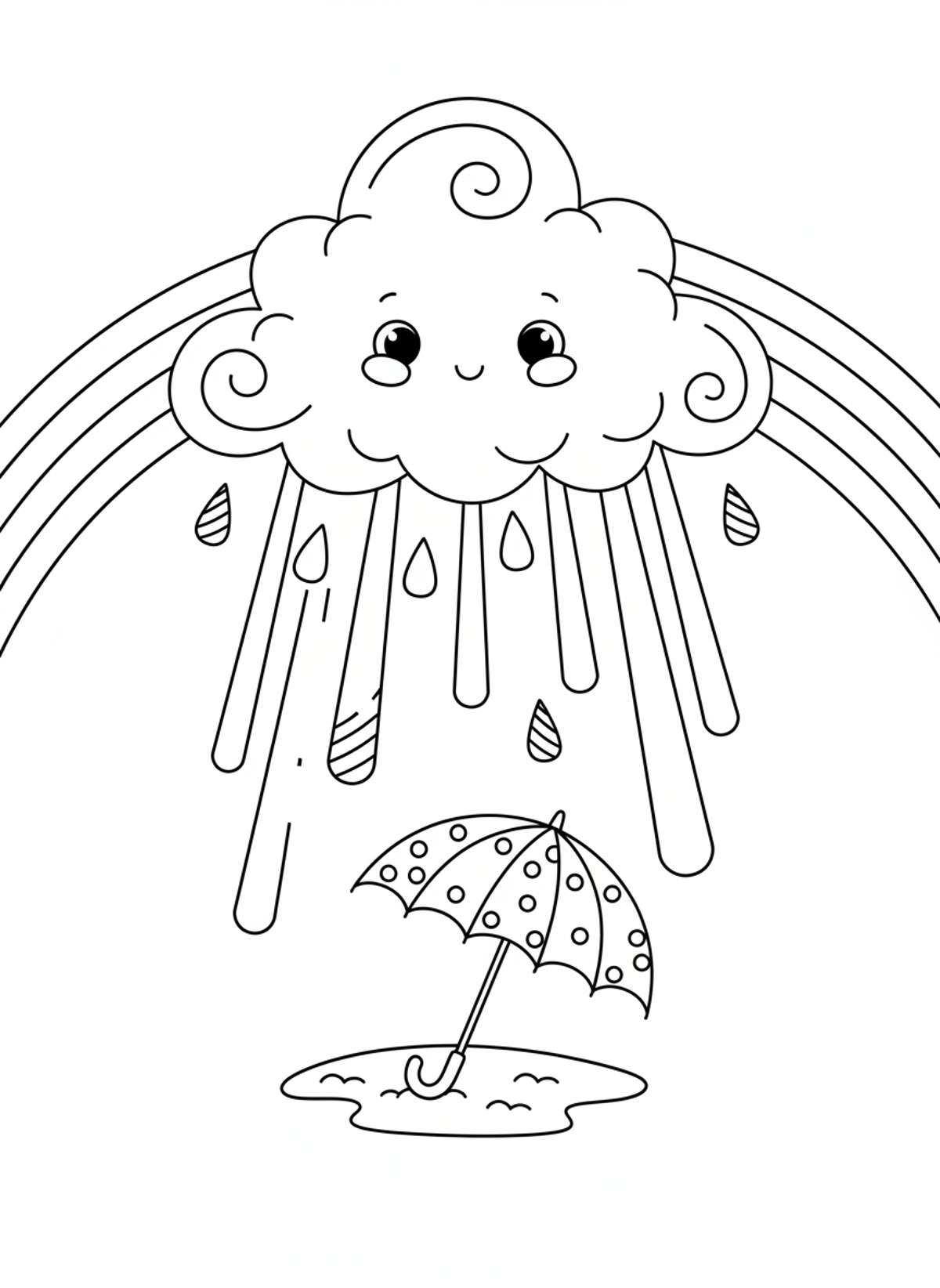Happy Rain Cloud and Rainbow Coloring Page for Kids
