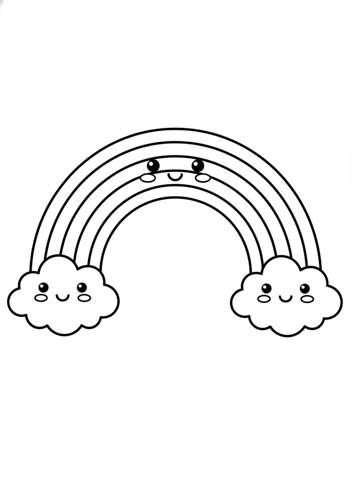 Happy Rainbow and Clouds Coloring Page for Kids