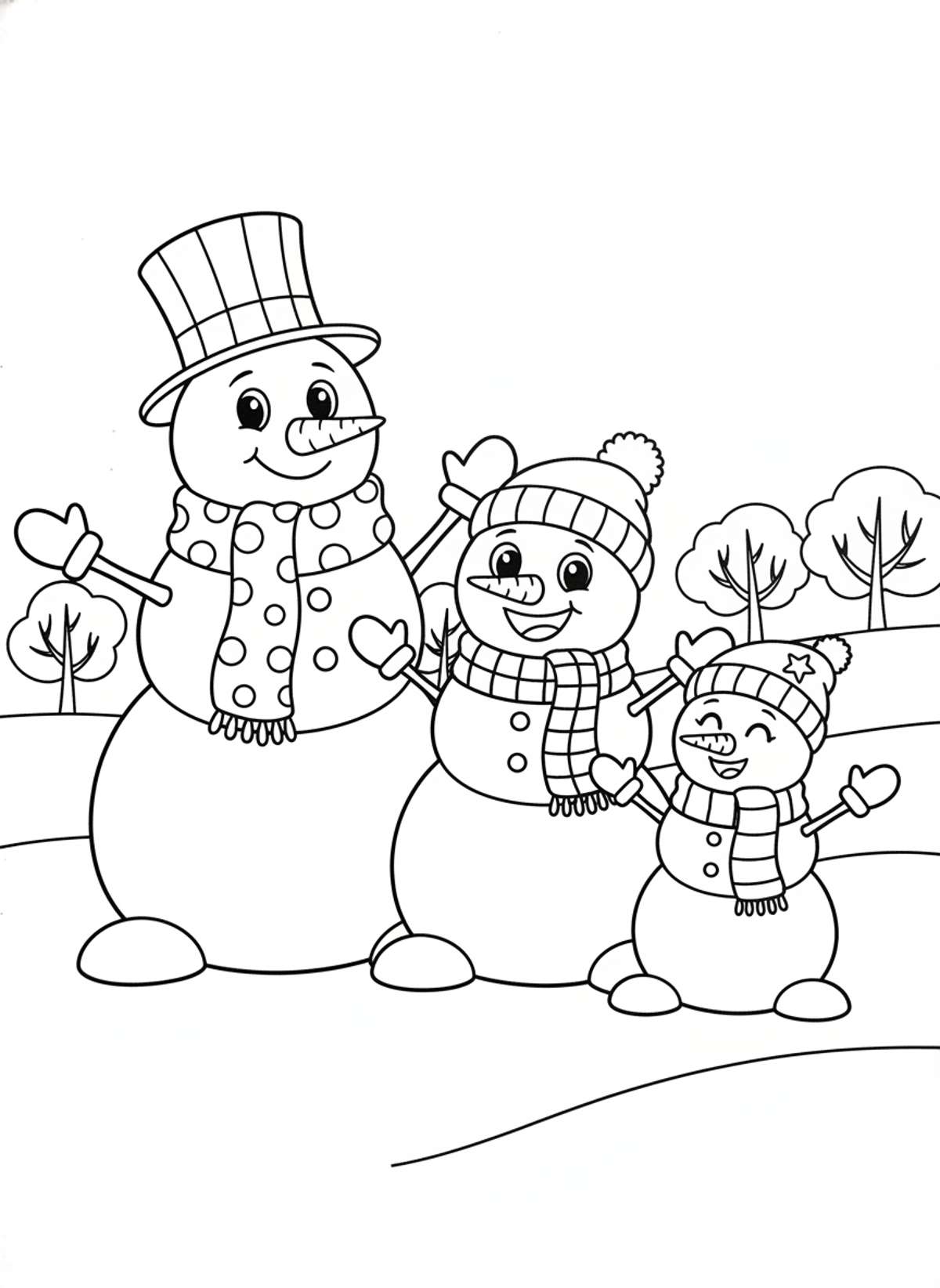 Happy Snowman Family Coloring Page - Winter Coloring Page