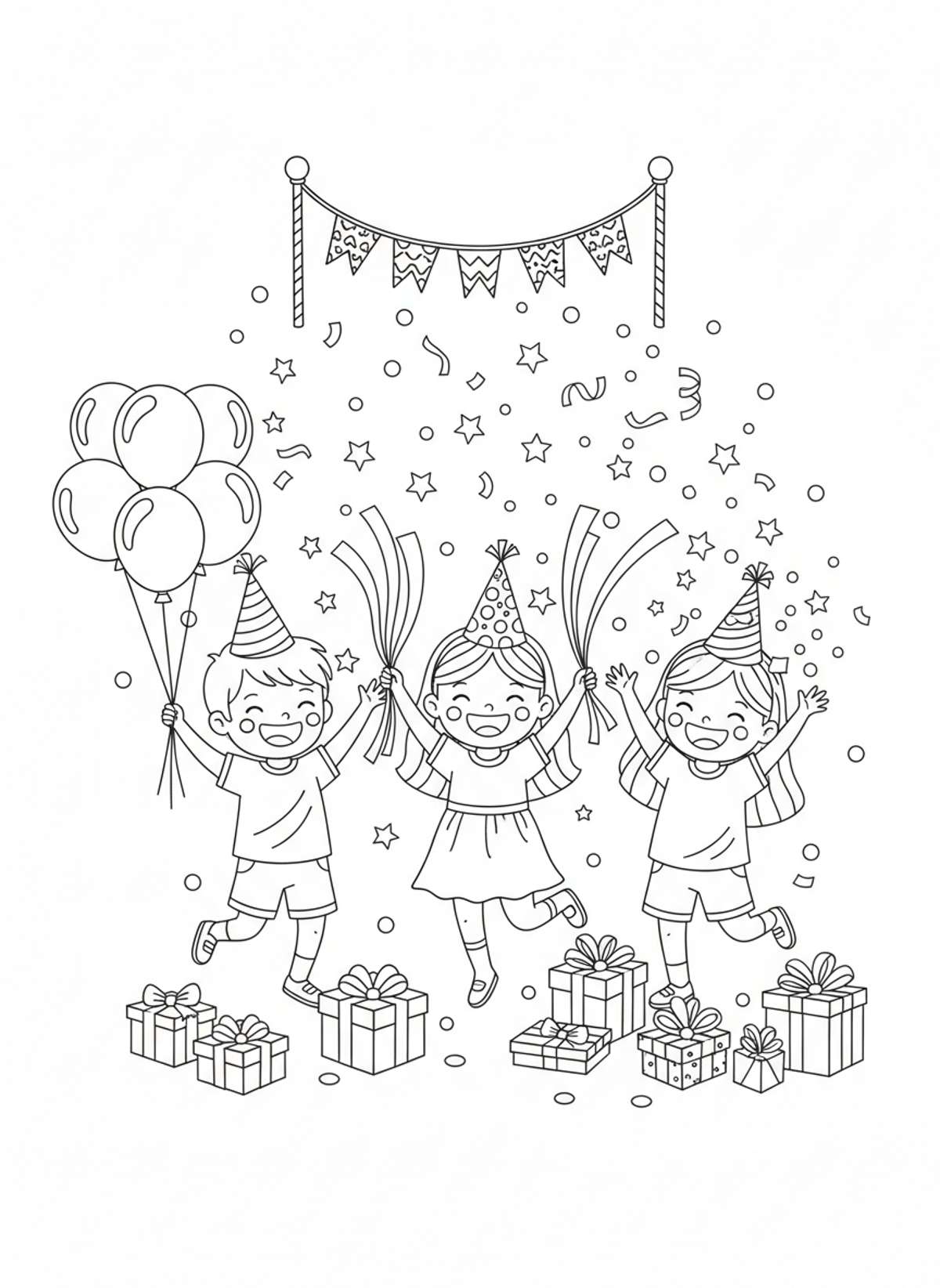 Joyful Festival Celebration: Fun Coloring Page for Kids 5-8 - Festival Celebration Coloring Page