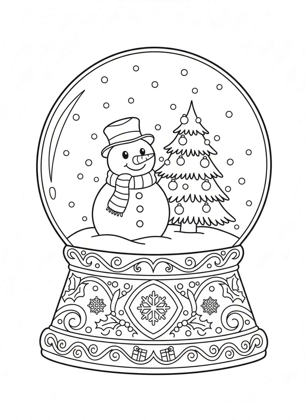 Magical Snow Globe Scene Coloring Page