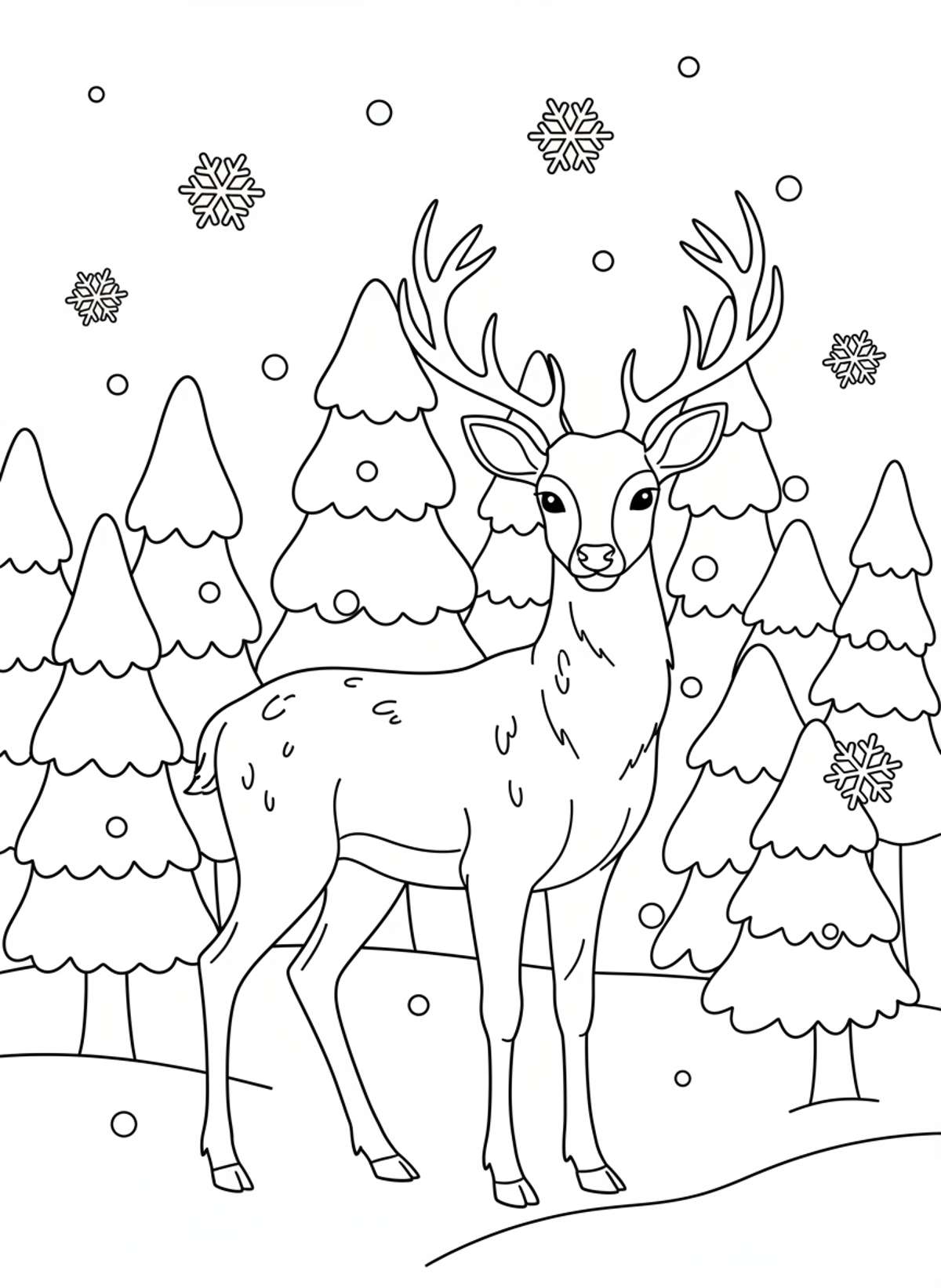 Majestic Deer Snowy Woods Coloring Page
