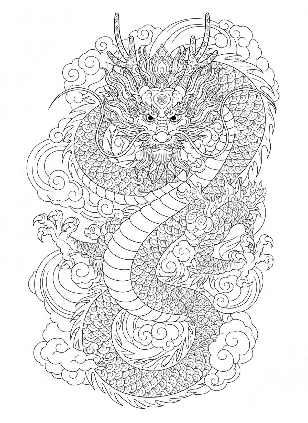 Majestic Eastern Dragon Coloring Page for Kids (7-10)
