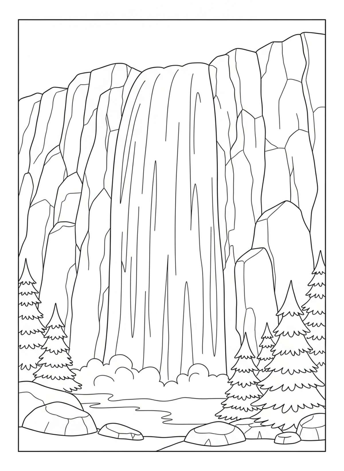 Majestic Frozen Waterfall Coloring Page