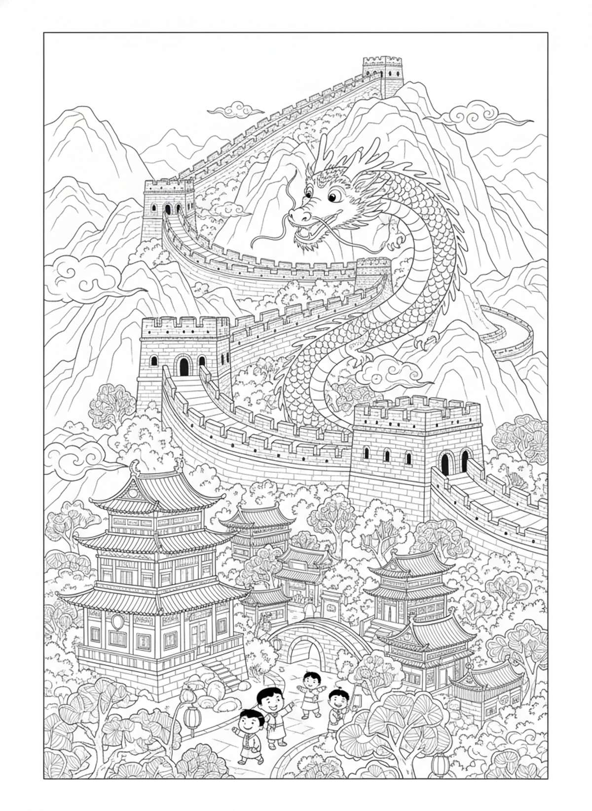 Majestic Great Wall Adventure with Playful Dragon & Chinese Village