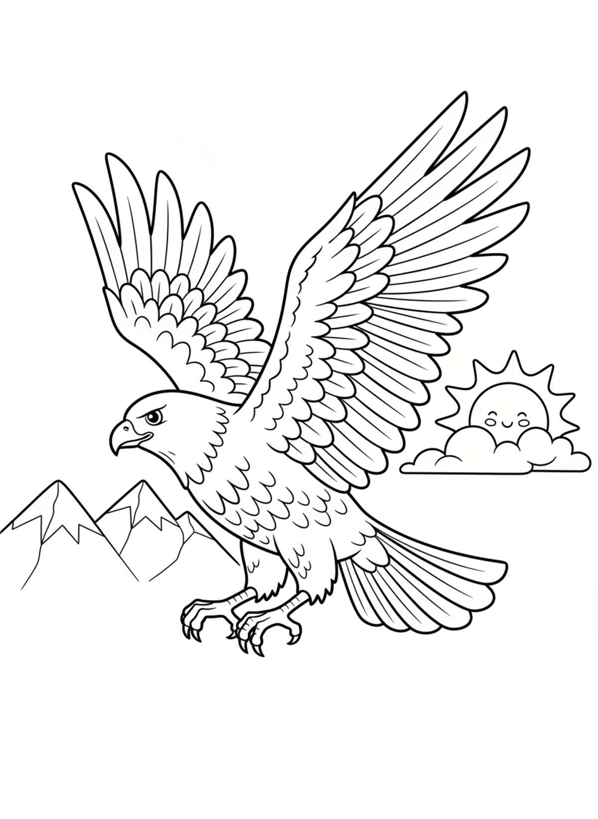 Majestic Soaring Hawk Kids Coloring Page