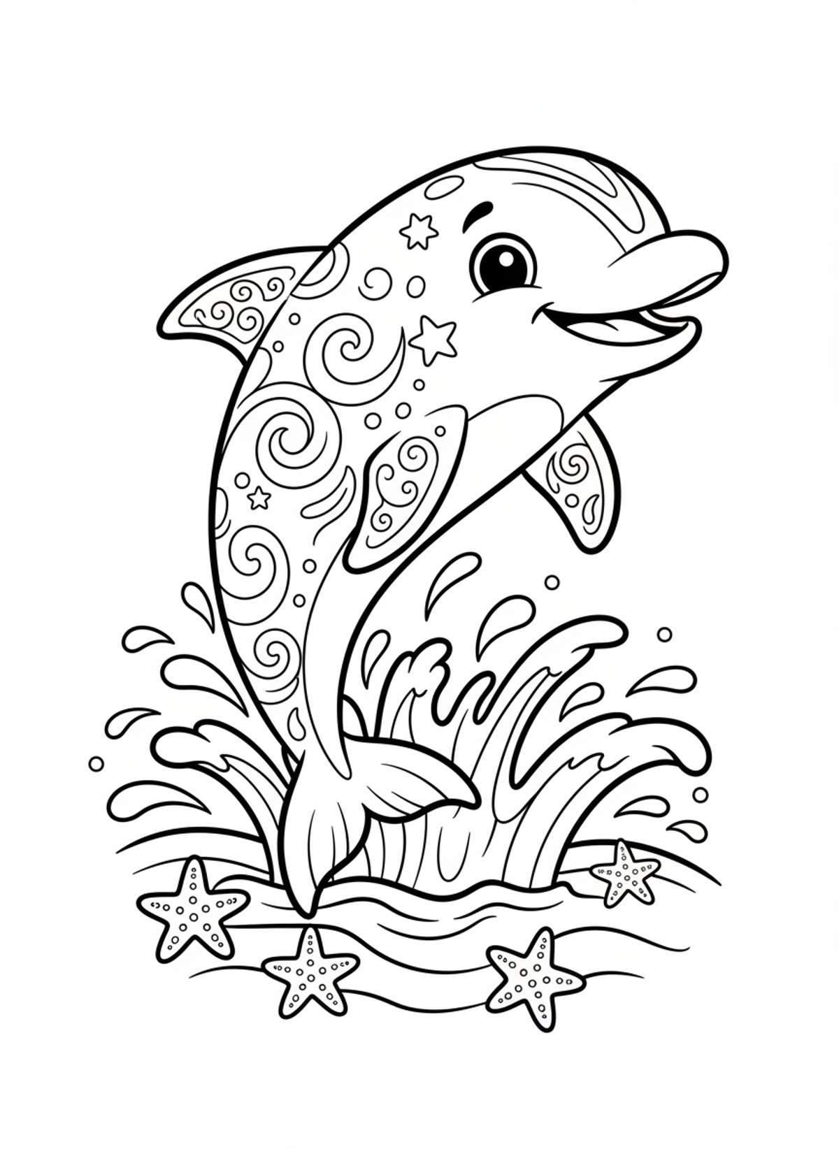 Playful Dolphin Leaping from Ocean - Kids Coloring Page