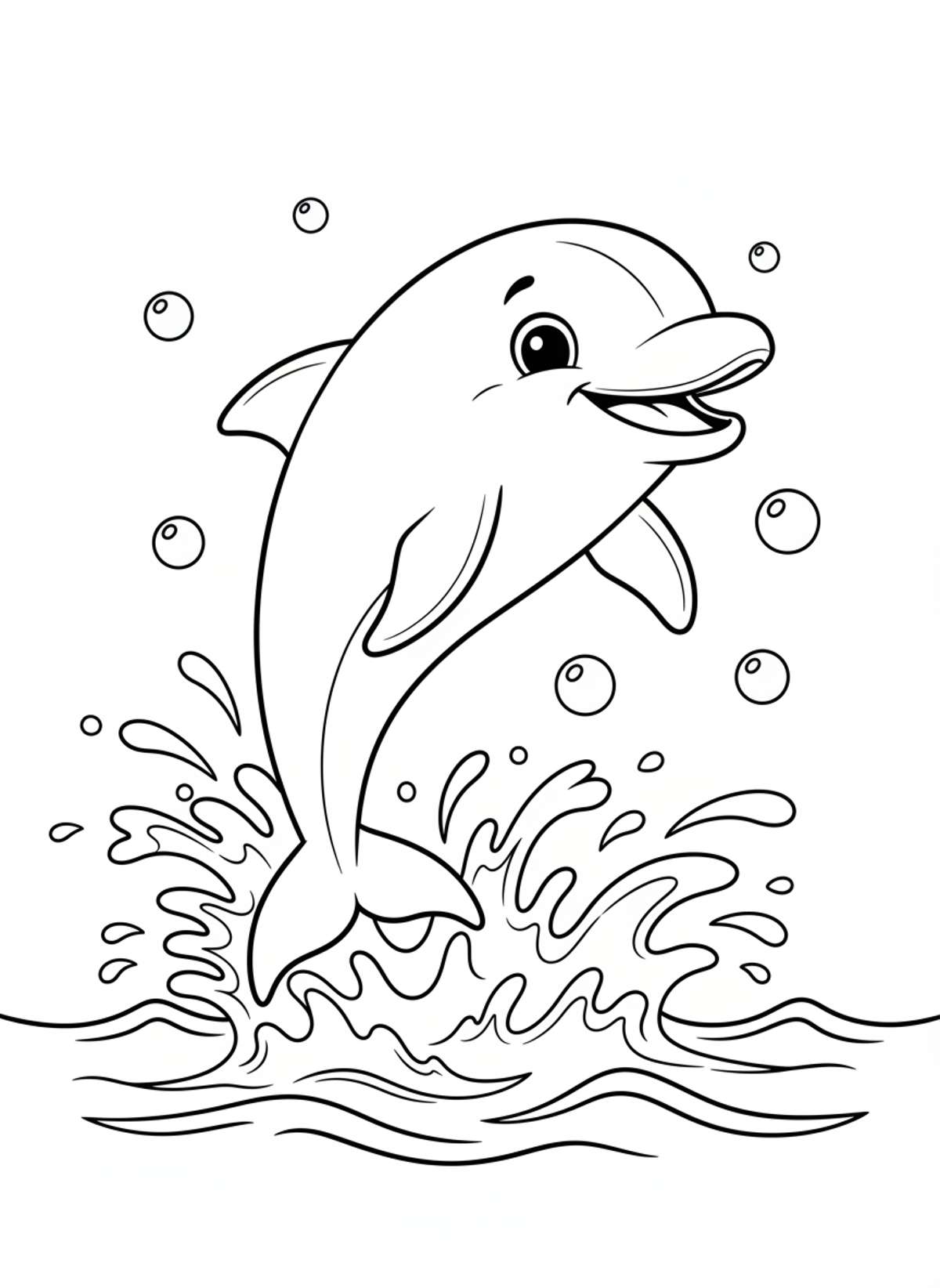 Playful Dolphin Ocean Adventure Coloring Page for Kids - Ocean Animal Coloring Page