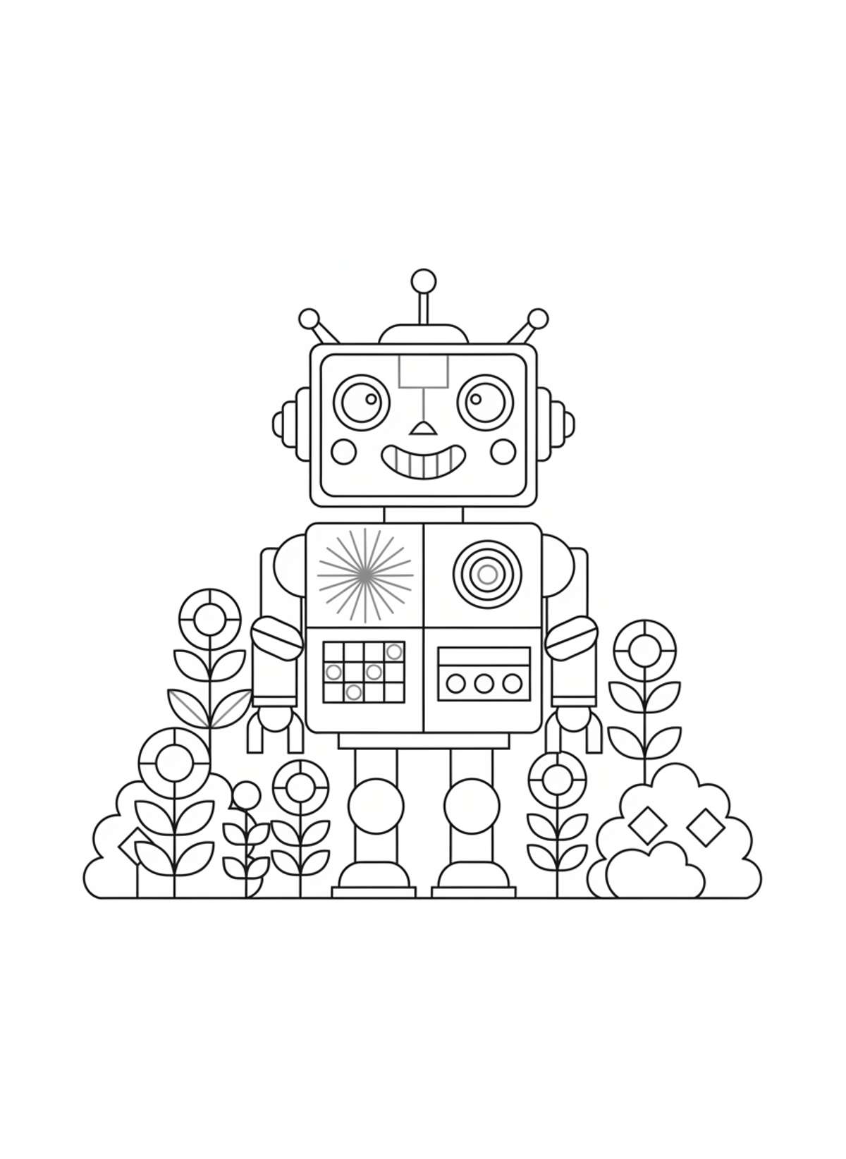 Playful Geometric Robot Coloring Page for Kids - Robot Coloring Page
