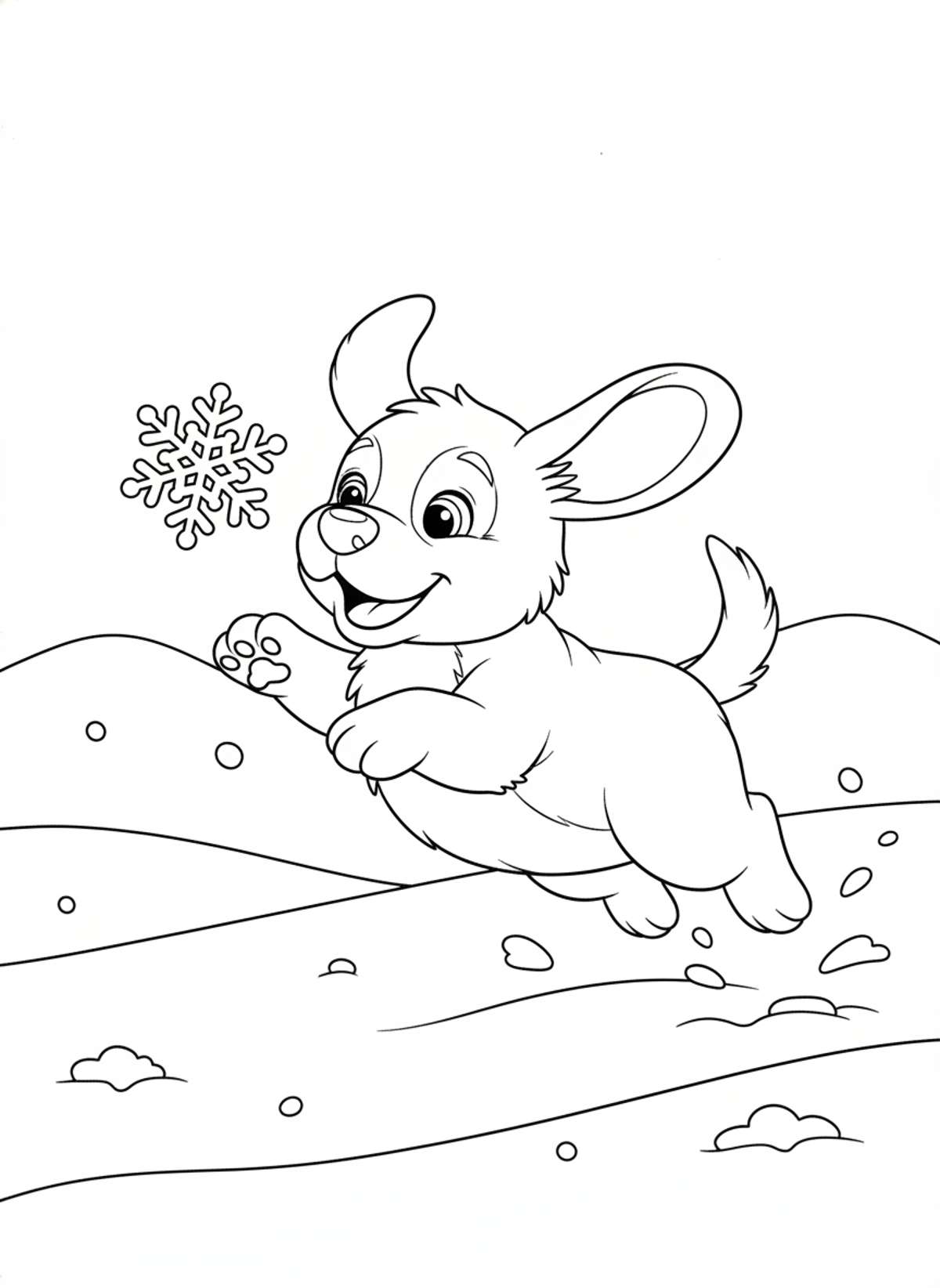 Playful Puppy in Snow Coloring Page