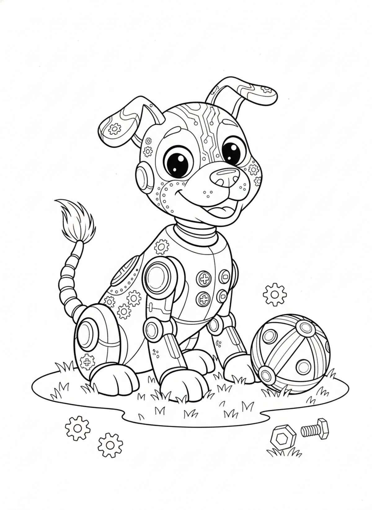 Playful Robot Dog Adventure Coloring Page for Kids