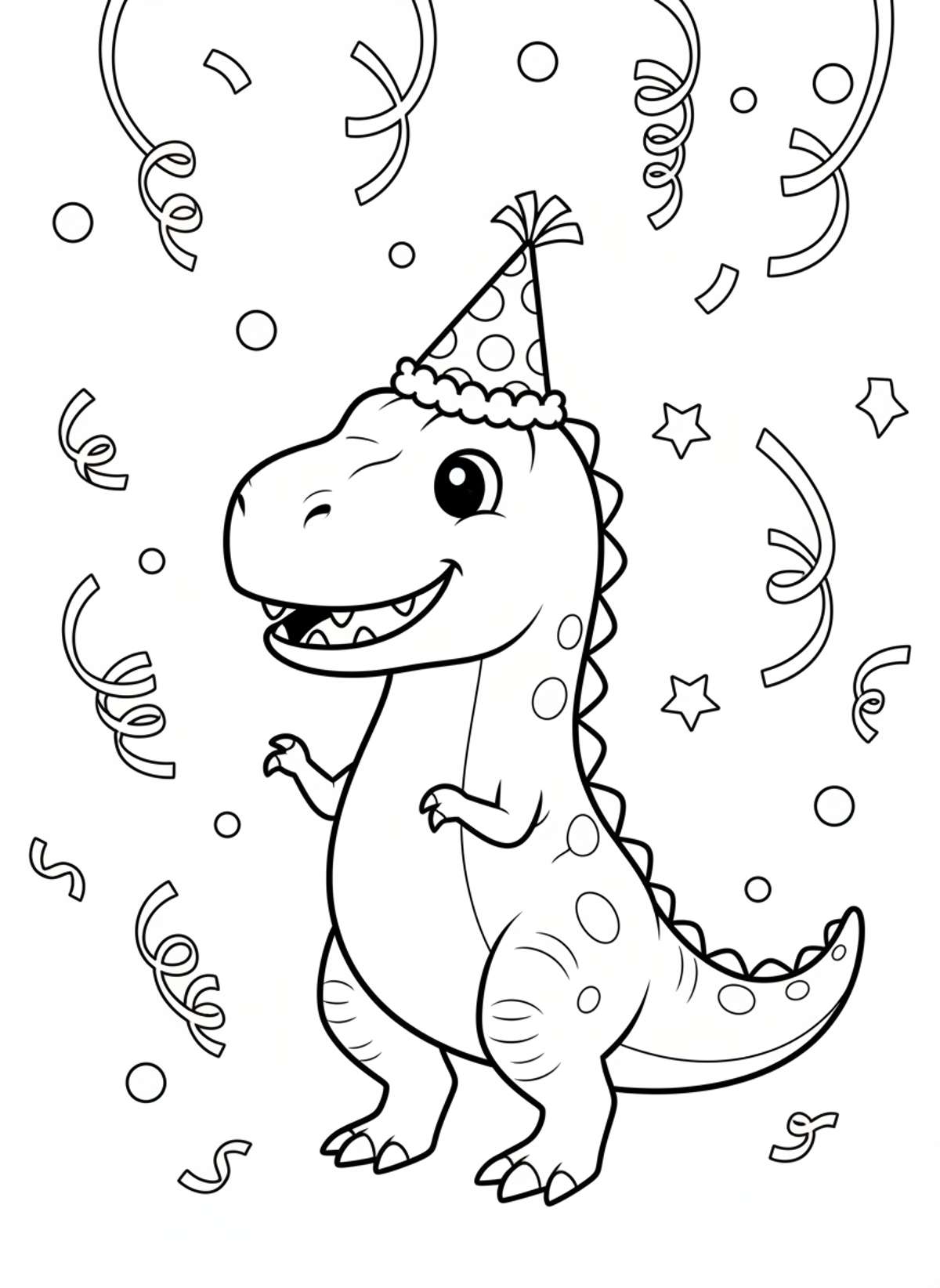 Roaring Fun: Cute T-Rex Party Time Coloring Page for Kids