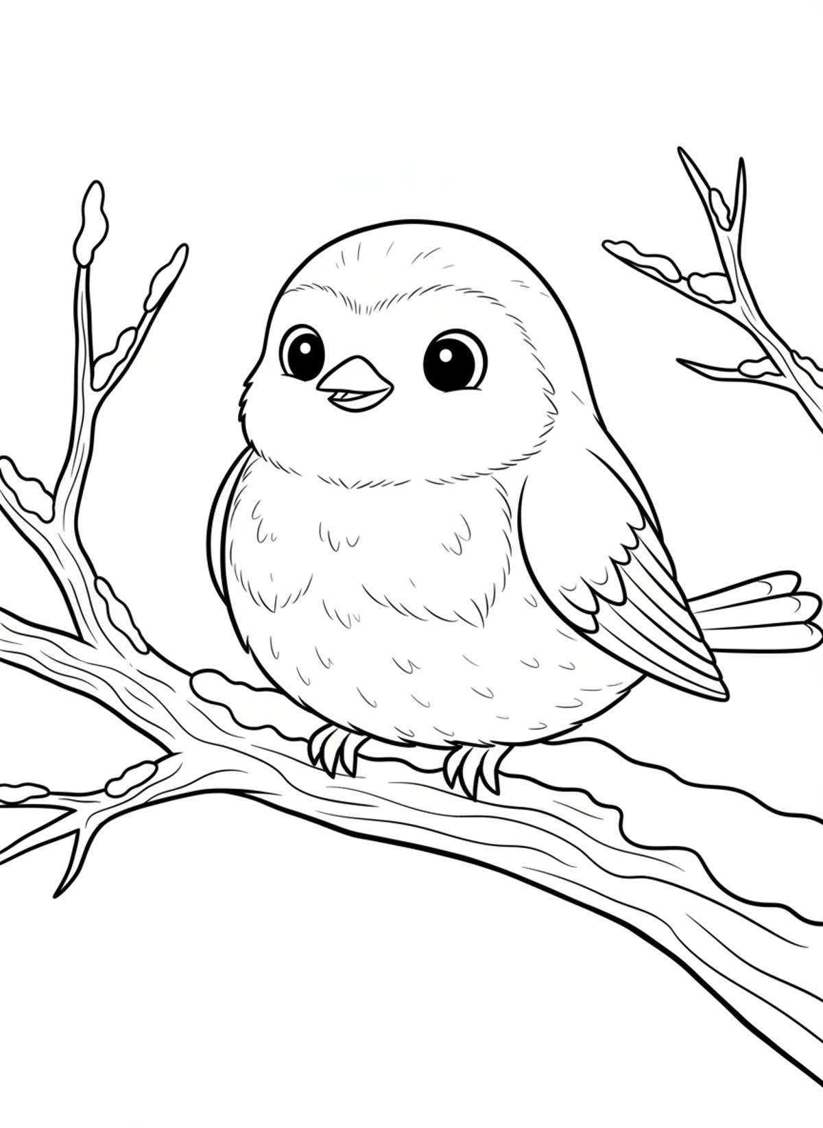 Robin on Snowy Branch Coloring Page