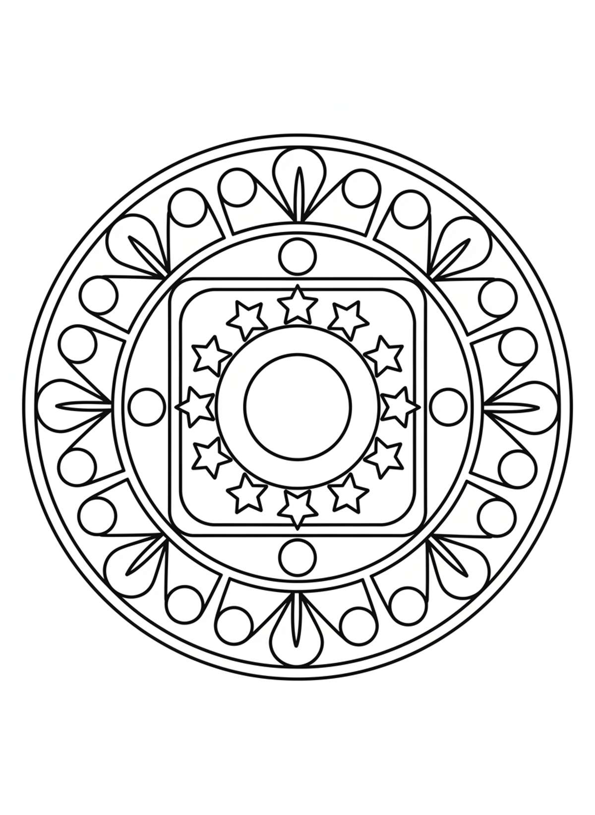 Simple Geometric Mandala Coloring Page for Kids 3-5 - Mandala Coloring Page