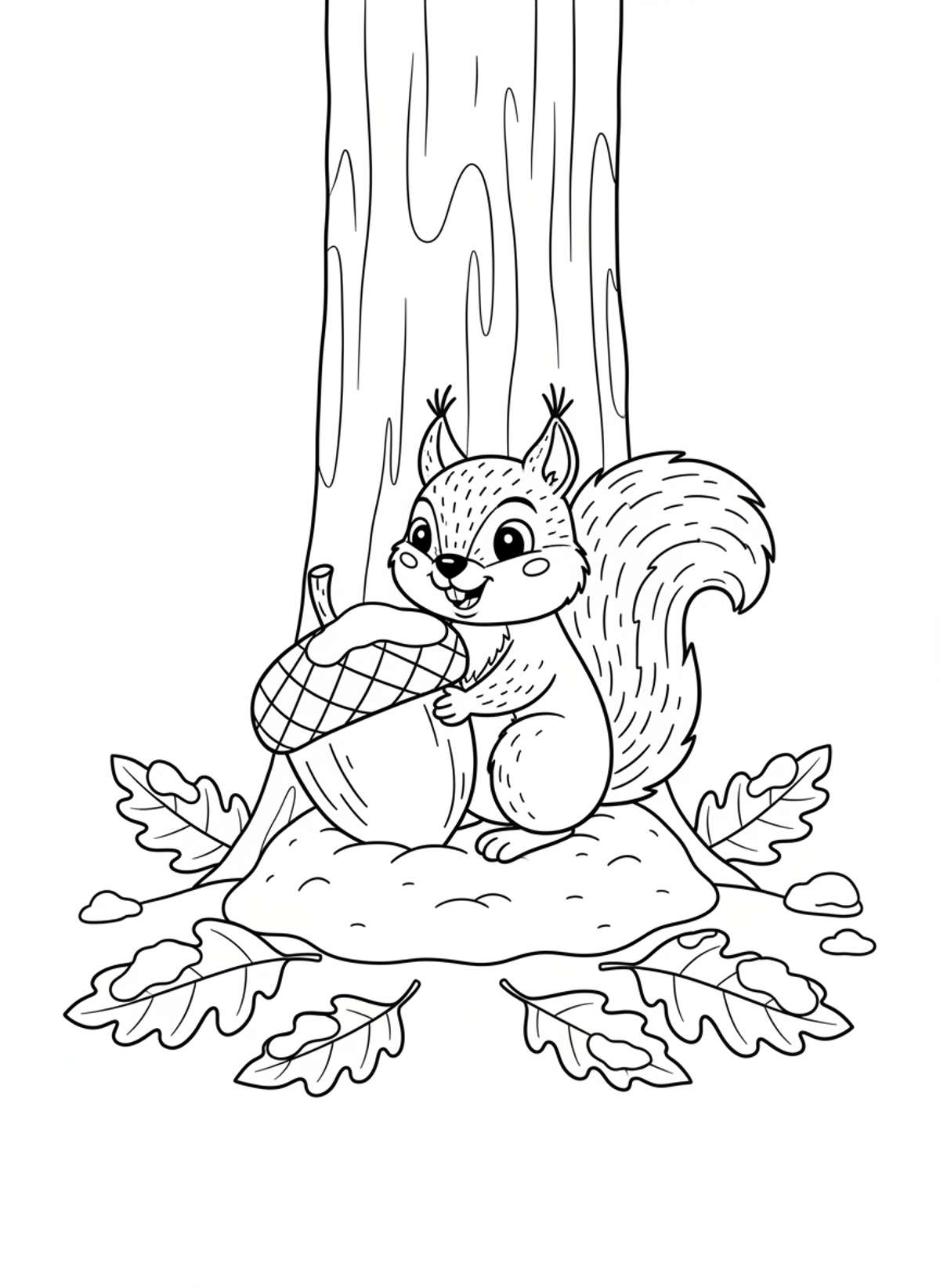 Squirrel's Snowy Nut Stash Coloring Page