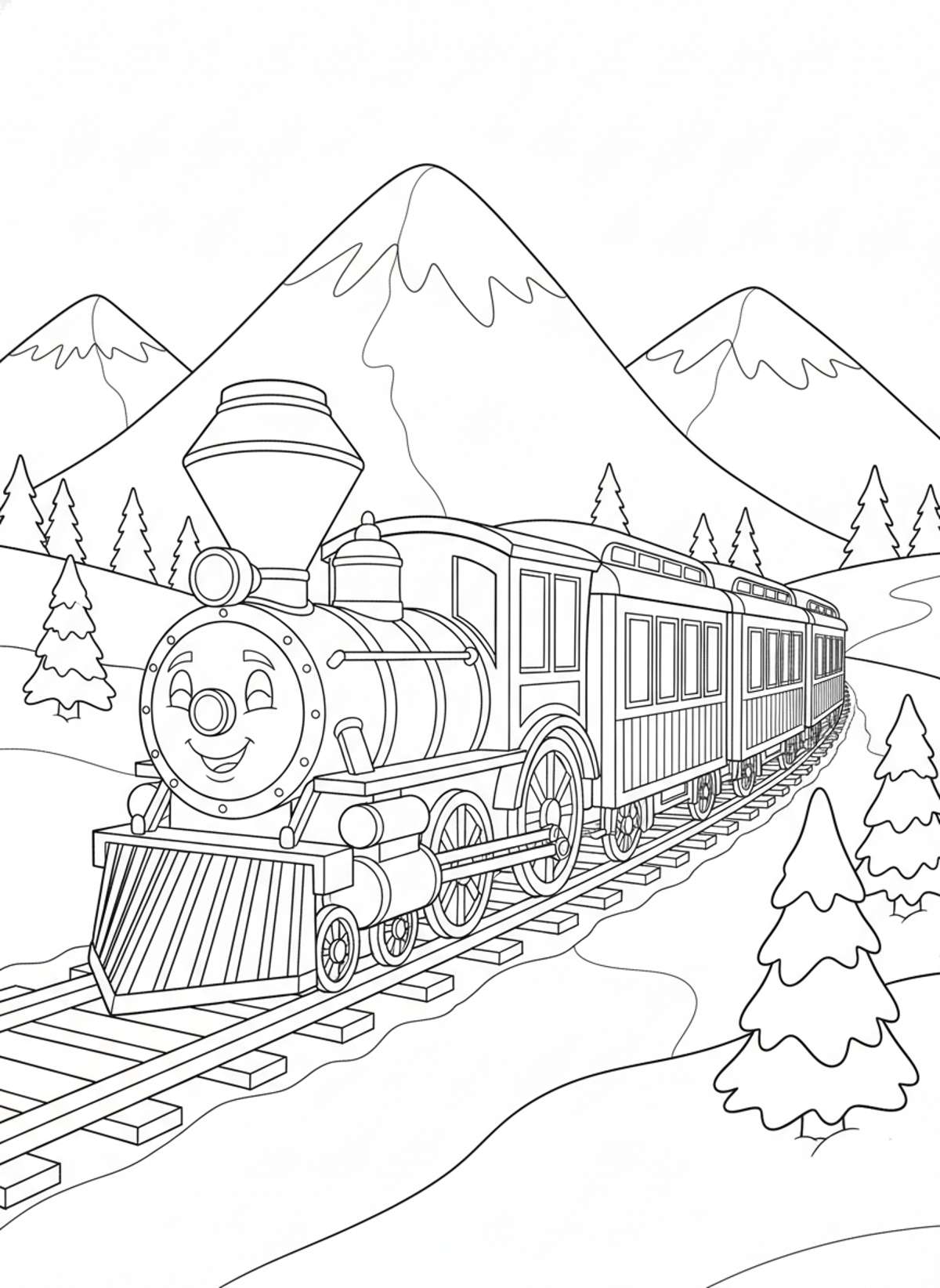 Train Journey Through Snow Coloring Page
