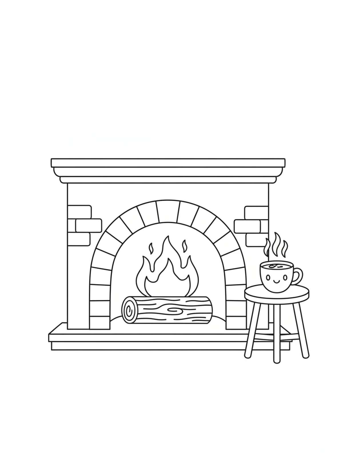 Warm Fireplace Hot Cocoa Coloring Page - Winter Coloring Page
